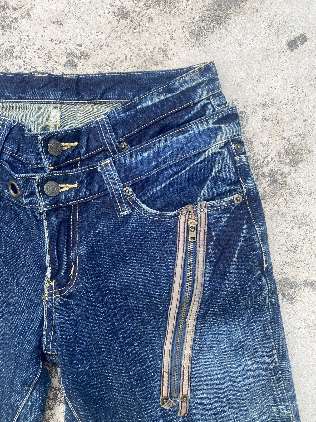 If Six Was Nine × Japanese Brand × PPFM PPFM Double Waist Distressed Zipper Denim Jeans Size US 31 - 3 Thumbnail