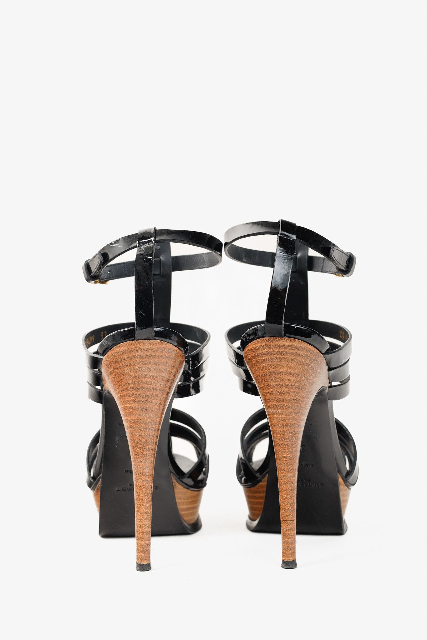 Saint Laurent Paris Saint Laurent Tribute Black Patent Leather Platform Sandals Size US 6.5 / IT 36.5 - 3 Thumbnail