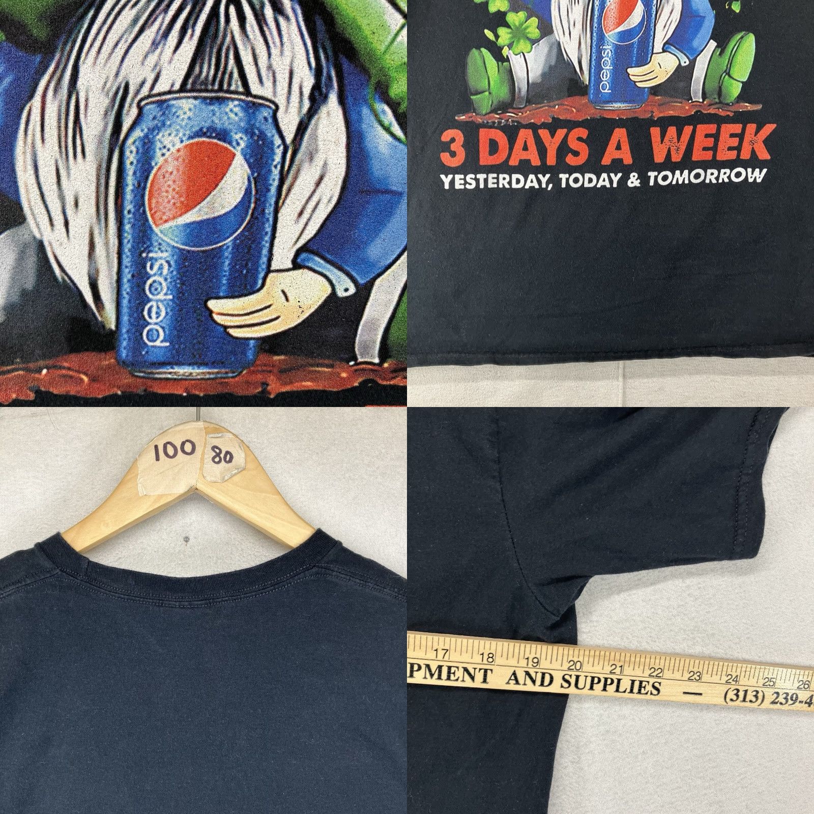 Vintage Pepsi Shirt Mens M Black Short Sleeve 100% Cotton Logo Graphic 90s Art Fairy Gnome Adventure Time Slim Fit All Seasons Size US M / EU 48-50 / 2 - 8 Thumbnail