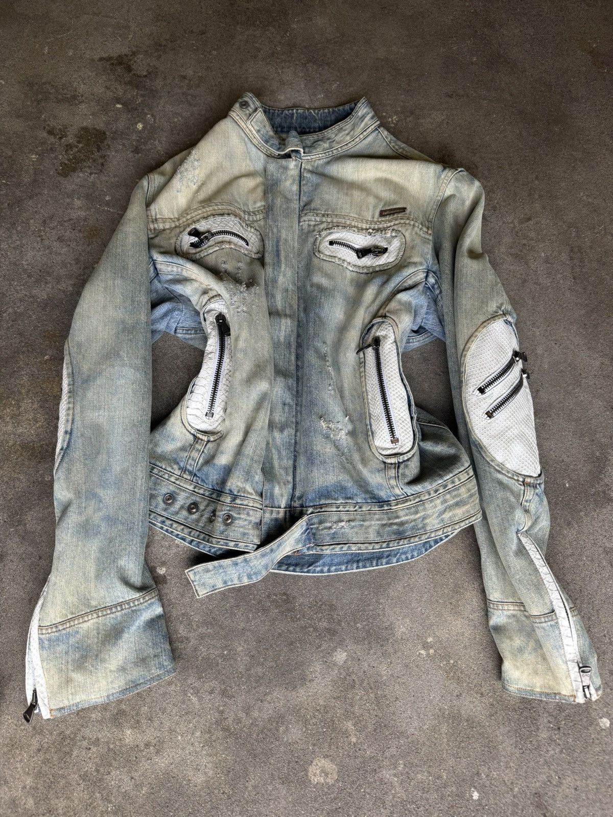 Dolce & Gabbana Dolce & Gabbana Y2K Croc Leather Denim Biker Jacket Size XXL / US 16-18 / IT 52-54 - 1 Thumbnail