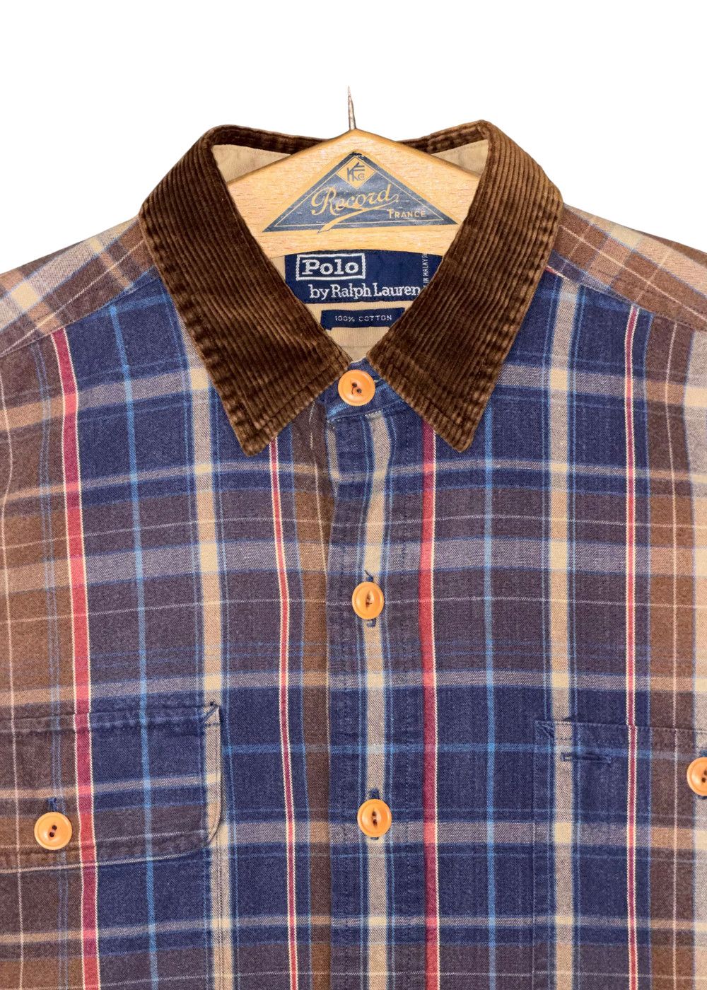 Vtg PRL Corduroy Collar Plaid Hunting Field Shirt Size M image 7