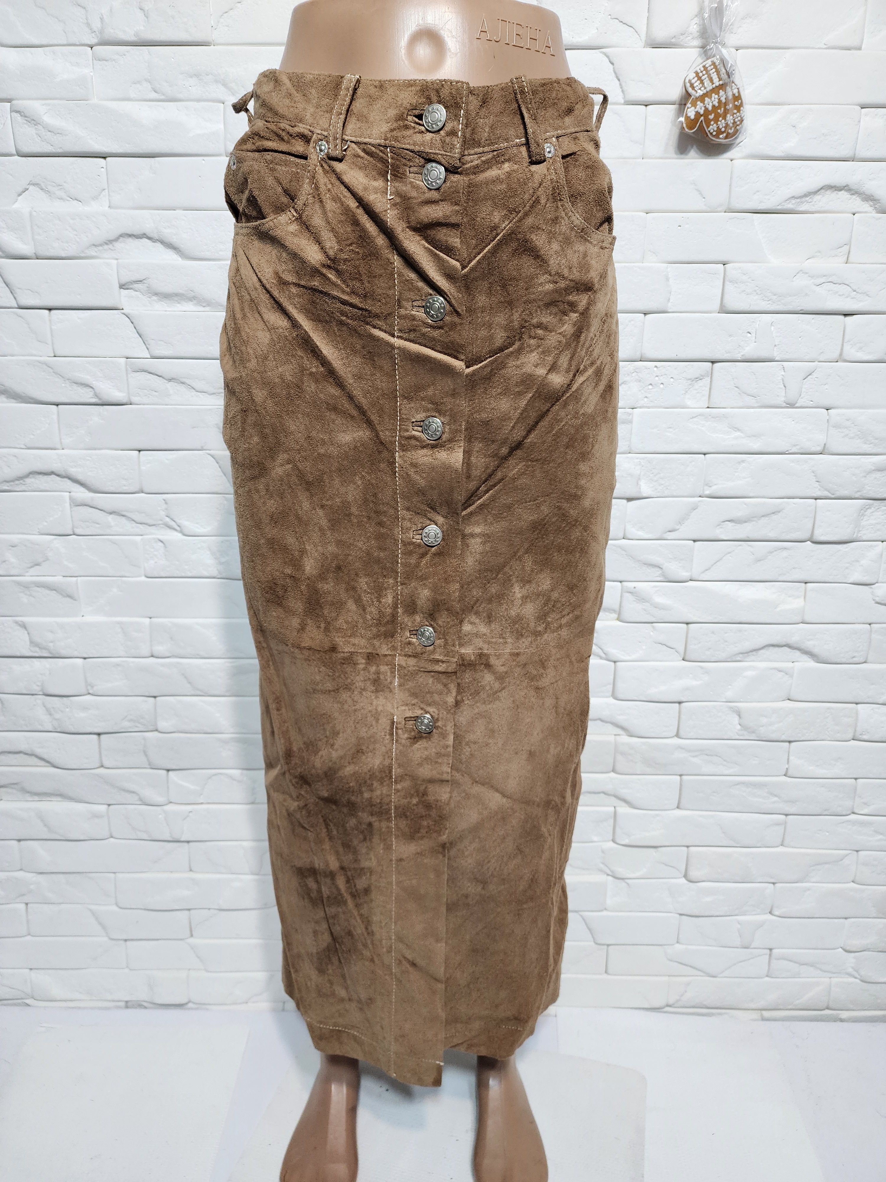 Other Brown Suede Leather Skirt, Metal Buttons Fasteners Size 27" / US 4 / IT 40 - 1 Thumbnail