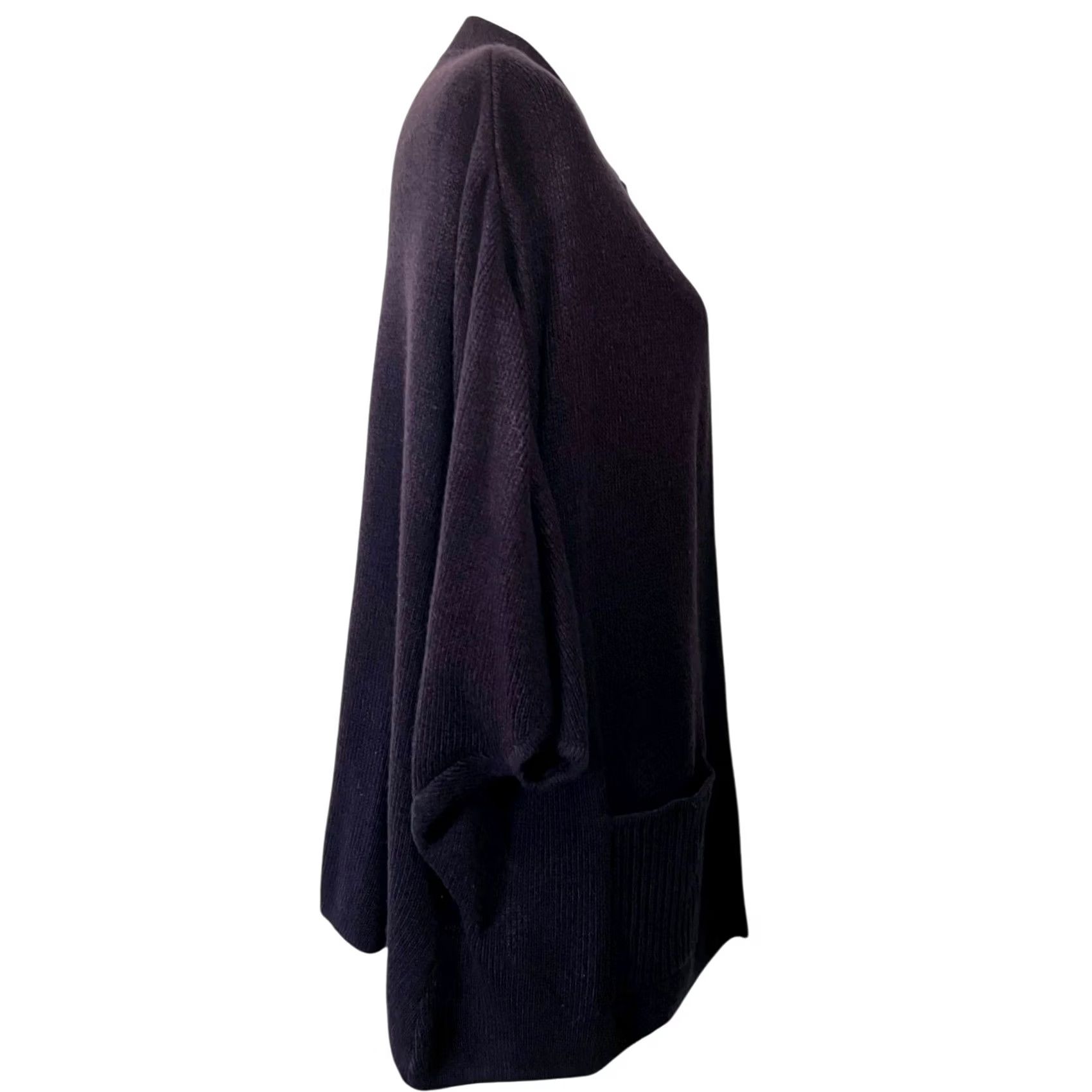 Vintage Tally Ho Womens Knit Cape Poncho Cape Open Front Cardigan Pockets Dark Purple 2X Knit Sweater Size XXL / US 16-18 / IT 52-54 - 7 Thumbnail