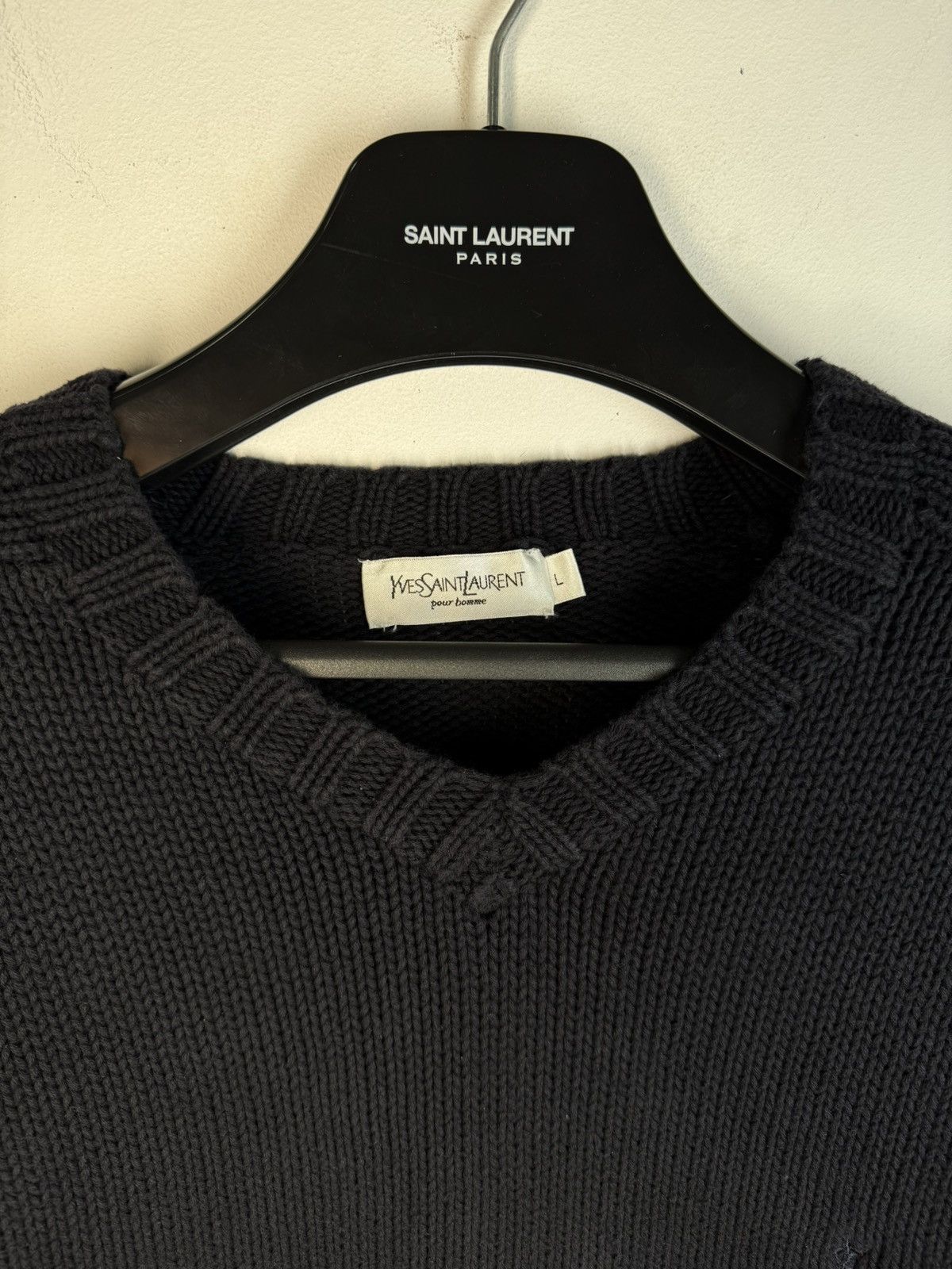 Yves Saint Laurent Heavy YSL Sweater Knit Thick V-neck Navy/Grey YSL Sweatshirt Size US L / EU 52-54 / 3 - 5 Thumbnail