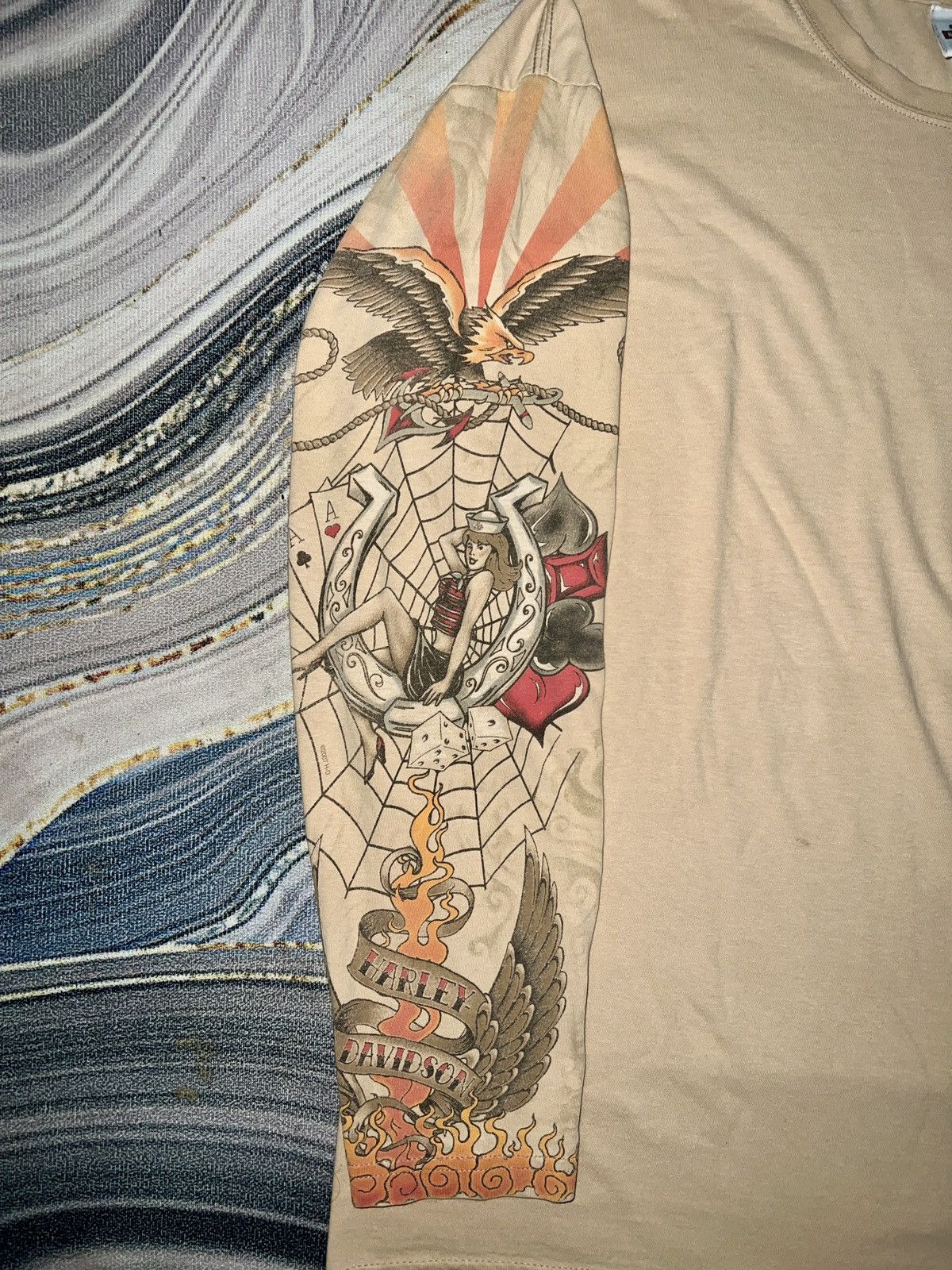 Harley Davidson Vintage Harley Davidson Tattoo Spiderweb Flame Longsleeve Size US XL / EU 56 / 4 - 3 Thumbnail