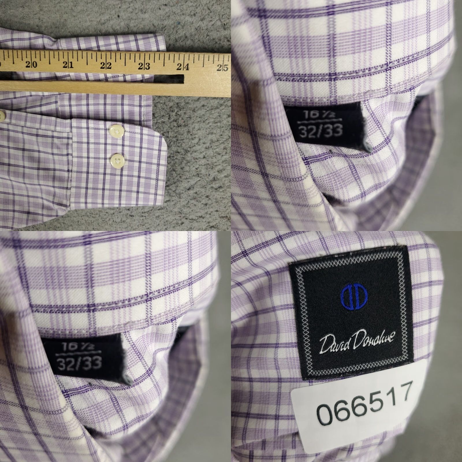 David Donahue David Donahue Shirt Mens 16.5 Purple Plaid Dress Button Up Long Sleeve Shirt Size 46R - 8 Thumbnail