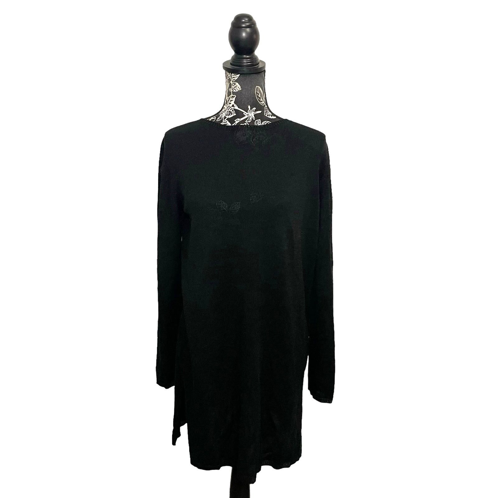 Marina Rinaldi Knit Sweater Dress Side Slits Black Small