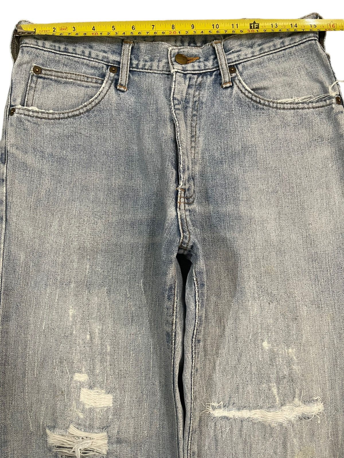 Wrangler Vintage 90s Wrangler Blue Wash Distress Straight Leg Loose Size US 30 / EU 46 - 8 Thumbnail