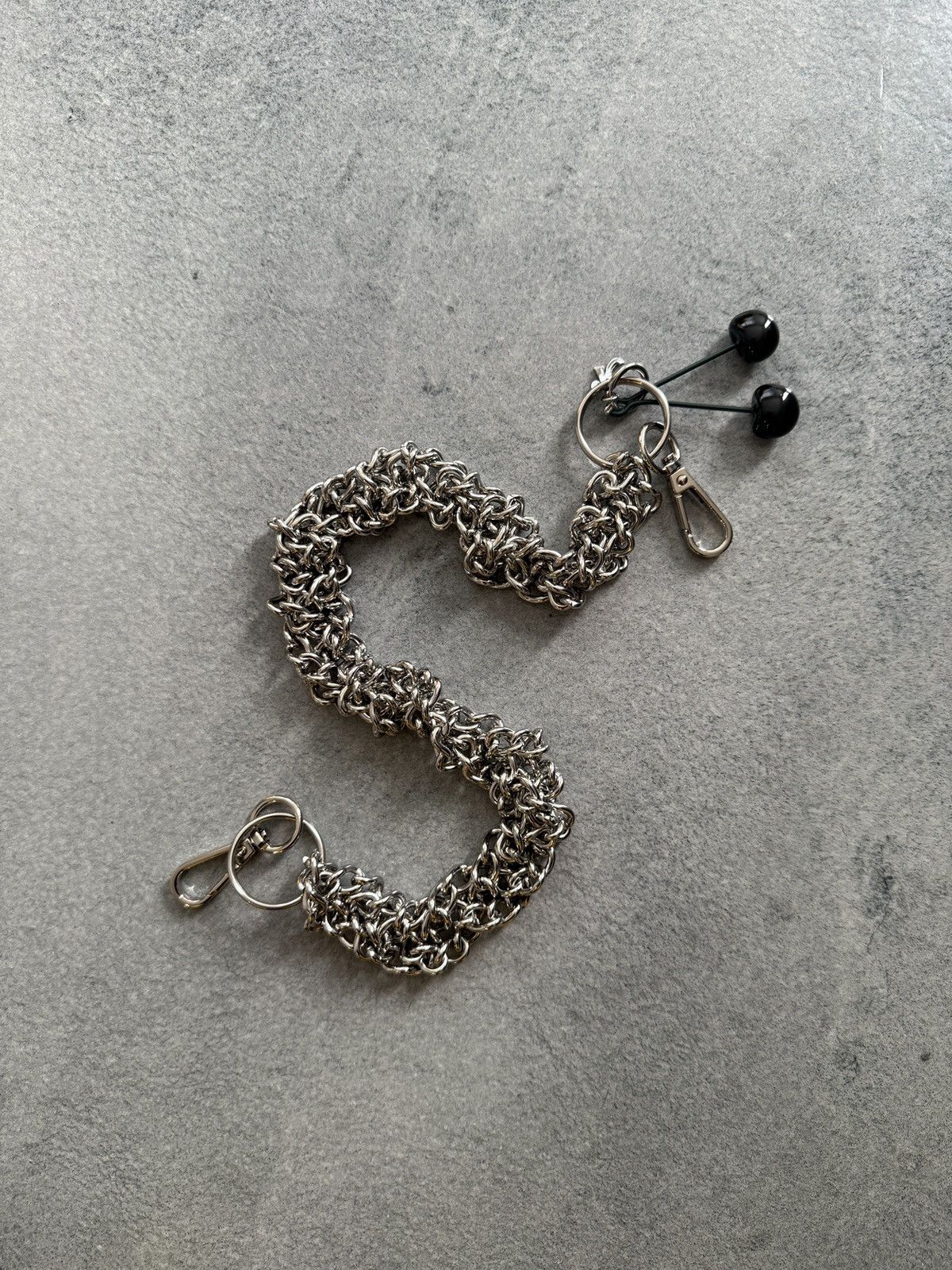 小物 Raf Simons cherry wallet chain Raf Simons Black Cherries Twisted Wallet Chain in Silver | FWRD