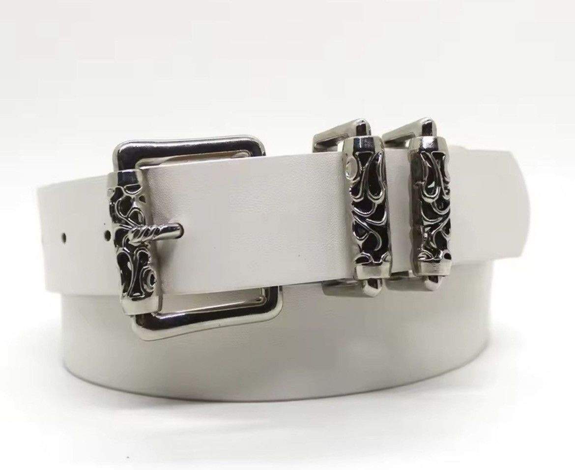 Japanese Brand × Leather Y2K 2000s Silver Cross Hip Hop Skater Black Roller Belt Size ONE SIZE - 2 Thumbnail