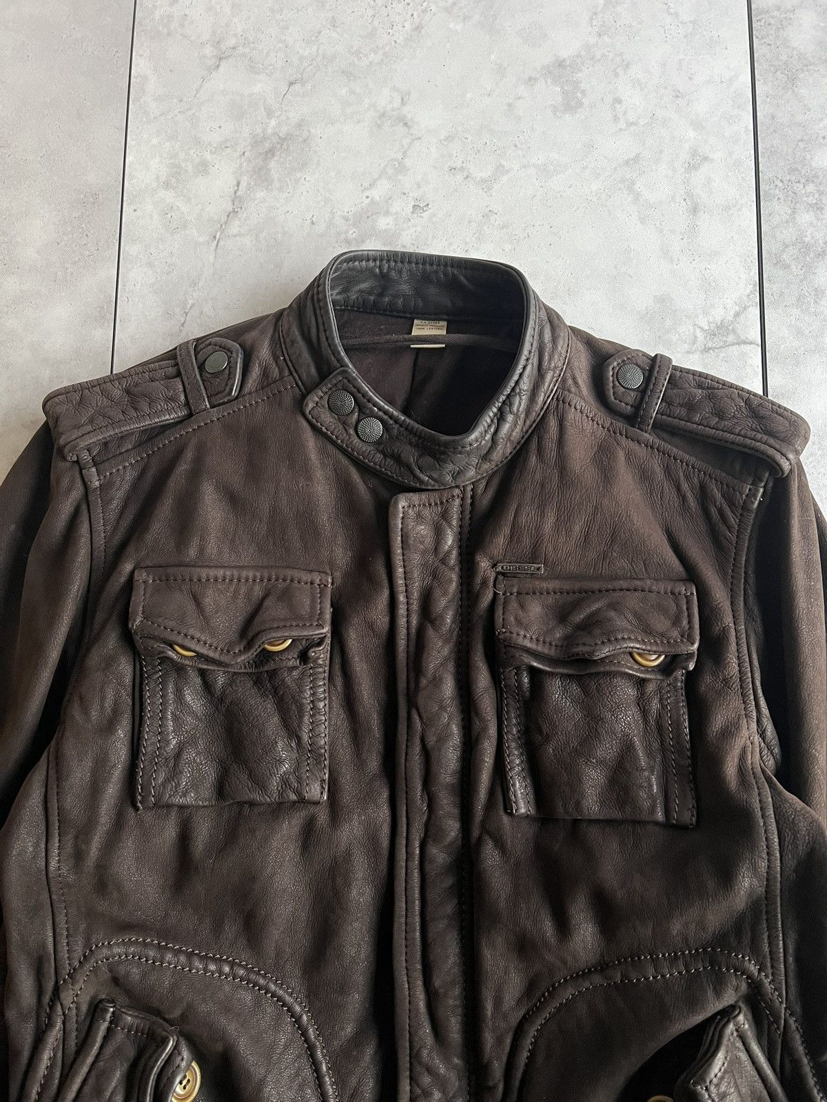 Diesel 2000’s Diesel Coated Leather Military Utility Jacket Size US M / EU 48-50 / 2 - 3 Thumbnail