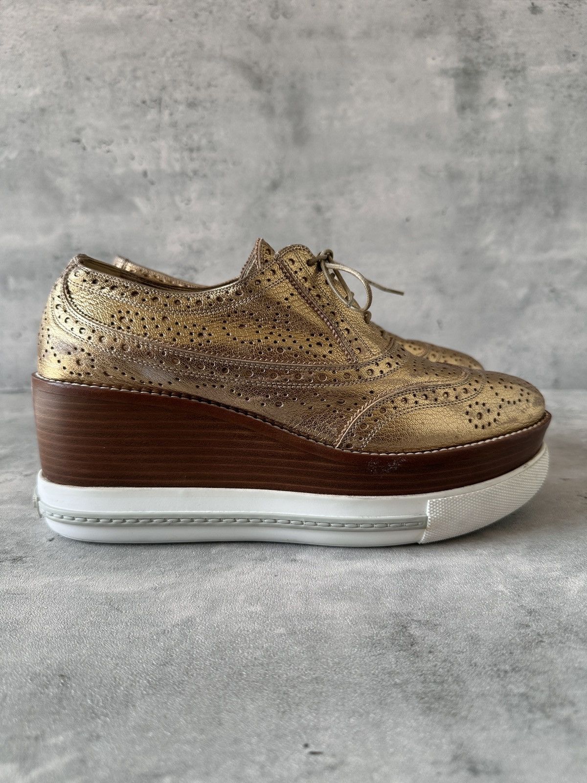 Miu Miu PLATFORM BROGUES (METALLIC GOLD) Size US 10.5 / IT 40.5 - 12 Thumbnail