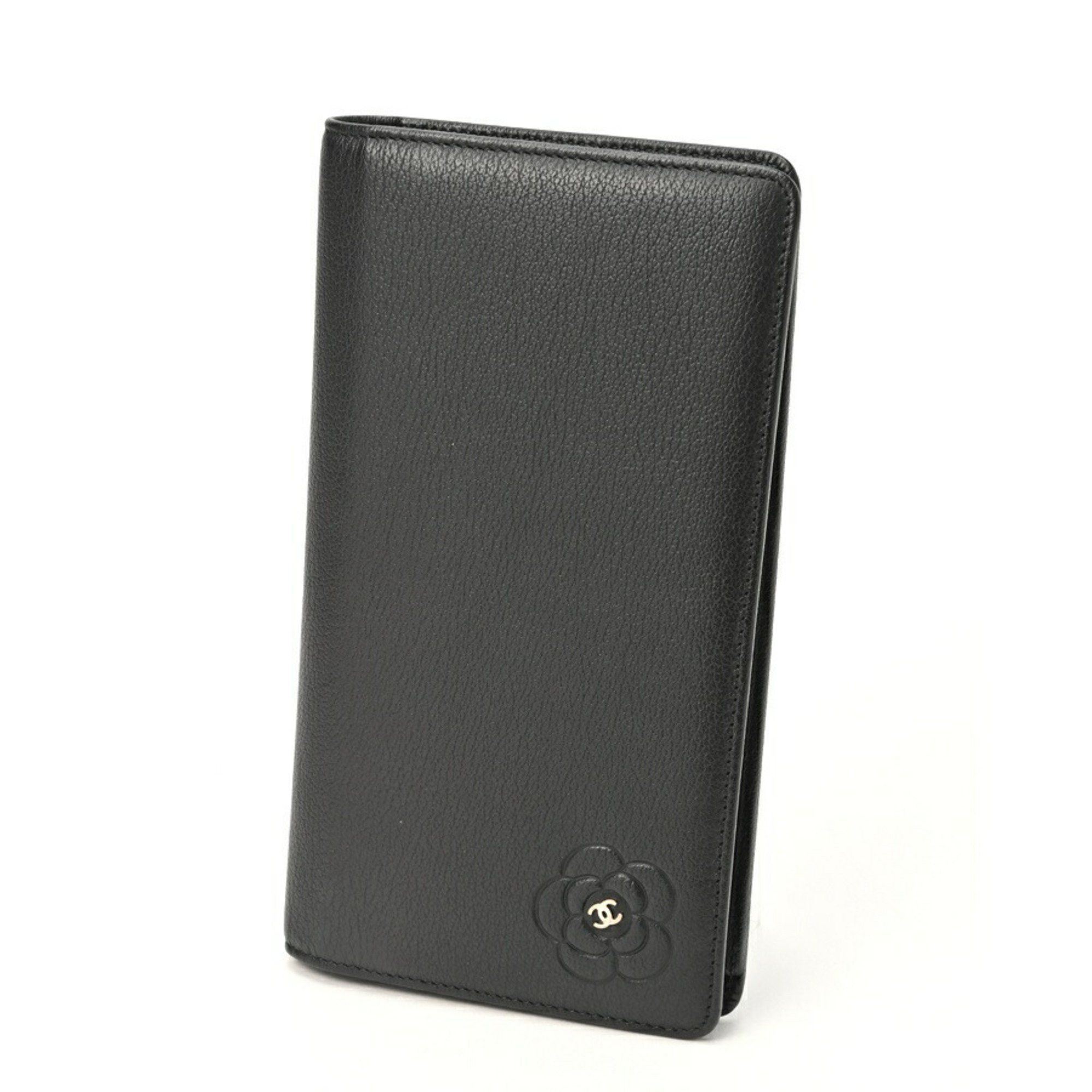 image of Chanel Camellia Bi-Fold Long Wallet 6511 Leather Black 69949, Women's