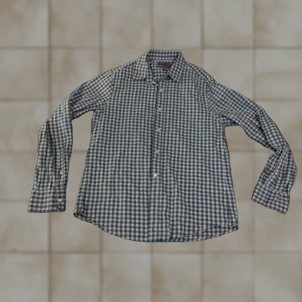 Vince Vince Shirt Mens Medium Blue Check Button-Up Long Sleeve Cotton Collared Casual Size US M / EU 48-50 / 2 - 1 Thumbnail