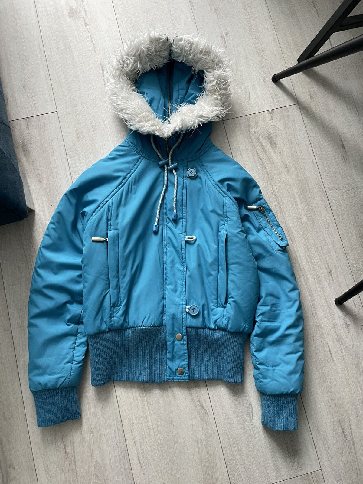 Vintage Avant Garde 00’s Cropped Bomber Split Hood Fur Y2K Jacket Size M / US 6-8 / IT 42-44 - 4 Thumbnail