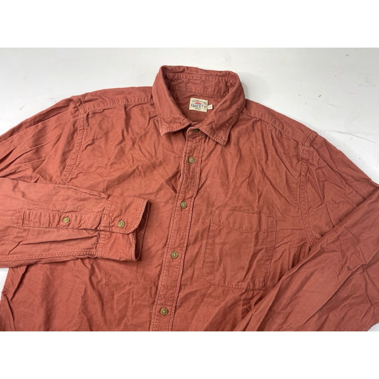 Faherty Faherty Button-Up Shirt Long Sleeve Corduroy Cotton Orange Size L Mens Size US L / EU 52-54 / 3 - 2 Thumbnail
