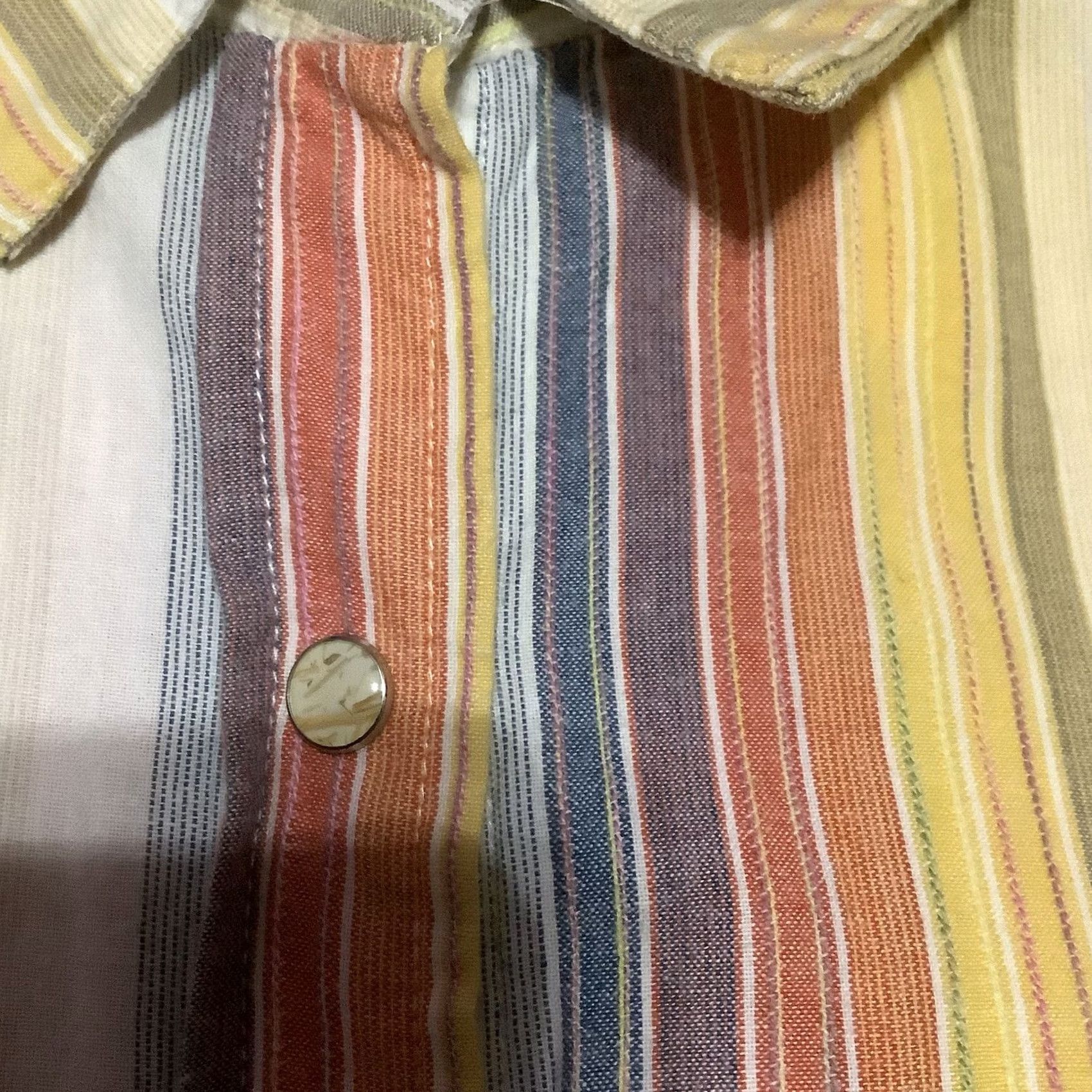 Walls Walls Shirt Adult M Orange & Blue Striped Snap Button Up S/S Western Size US M / EU 48-50 / 2 - 6 Thumbnail