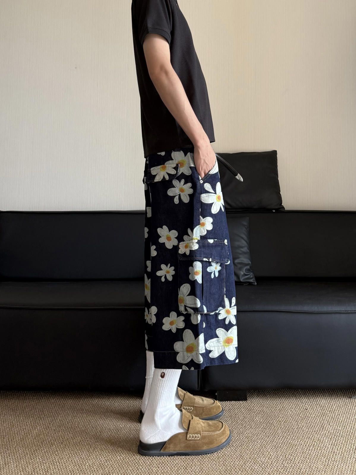 Floral Print Cargo Wide Leg Shorts, Wide Leg Jorts