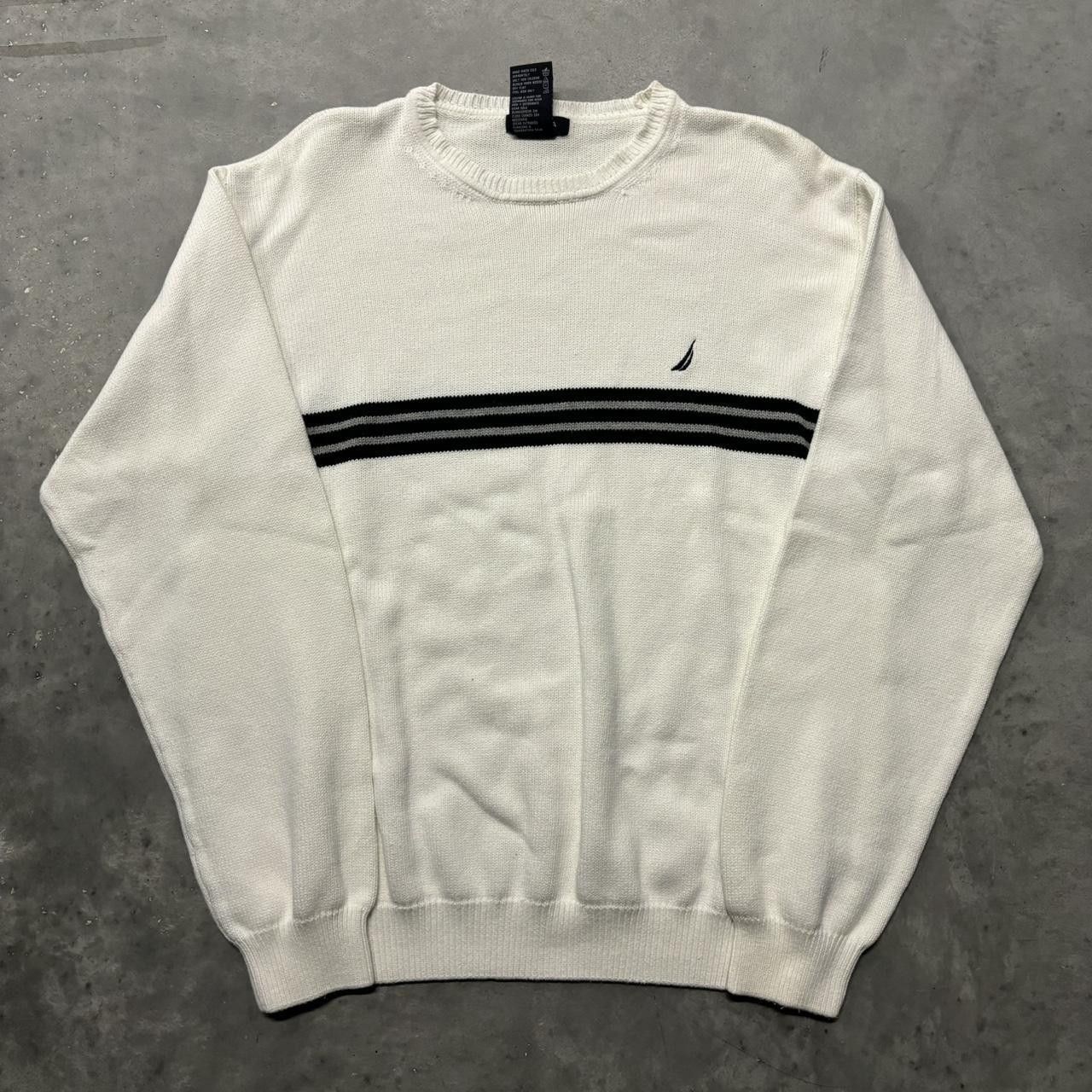 Japanese Brand × Vintage Crazy Vintage Y2K/2000s White Striped Essential Sweater! Size US L / EU 52-54 / 3 - 1 Thumbnail