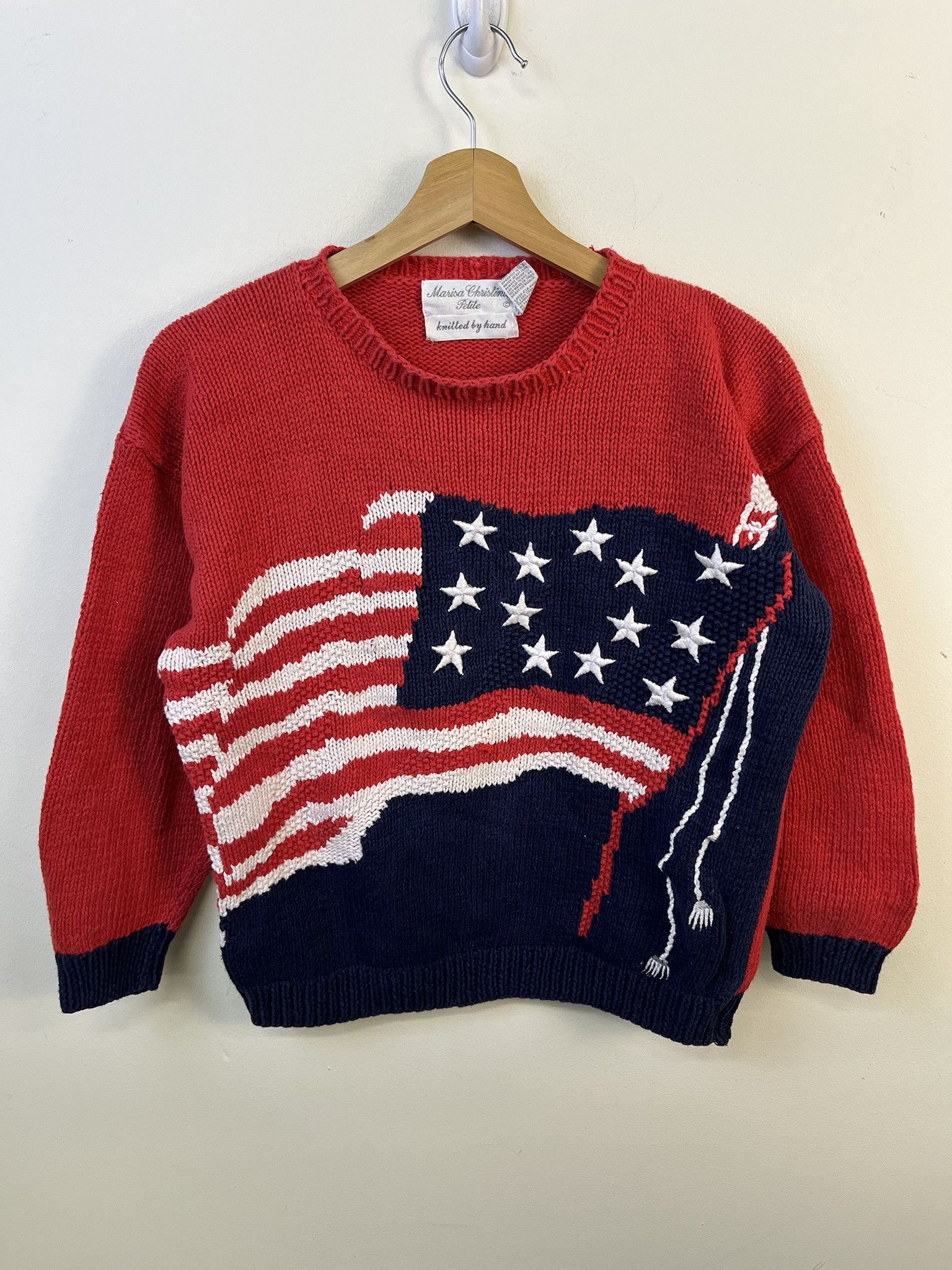 Vintage Vintage Knit Sweater 1990s Thick Knit Hand Knit American Flag Embroider Ramie THick Knit Sweater Size S Size US S / EU 44-46 / 1 - 1 Thumbnail