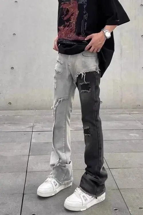 Jean Distressed contrasting color patchwork jeans Size US 30 / EU 46 - 1 Thumbnail