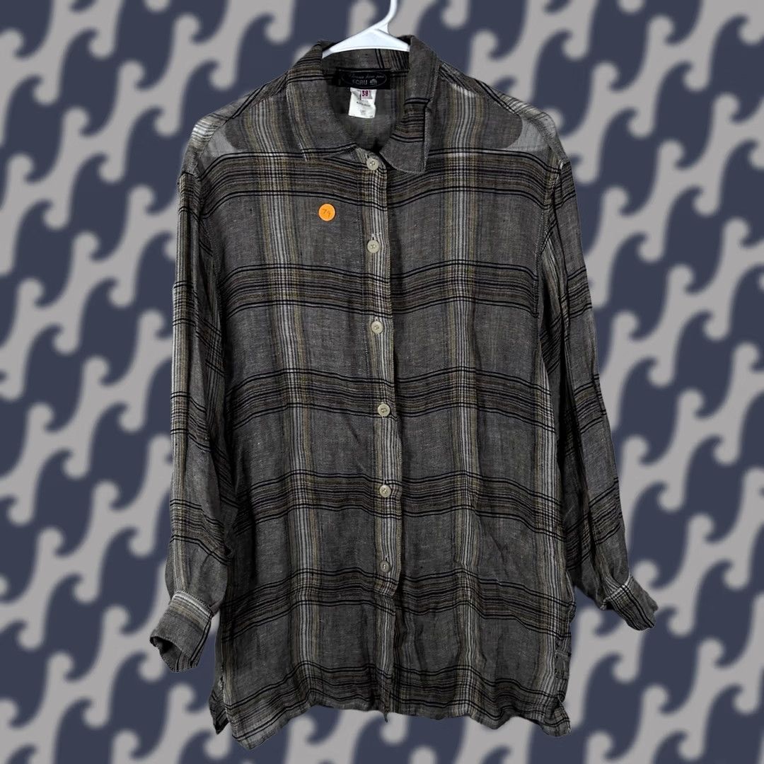 Vintage VINTAGE Florence Korn pour ECRU Paris Shirt Plaid Linen Blend Button Up Brown 38 M Women Falls Spring Summer Mens Womens Size M / US 6-8 / IT 42-44 - 1 Thumbnail