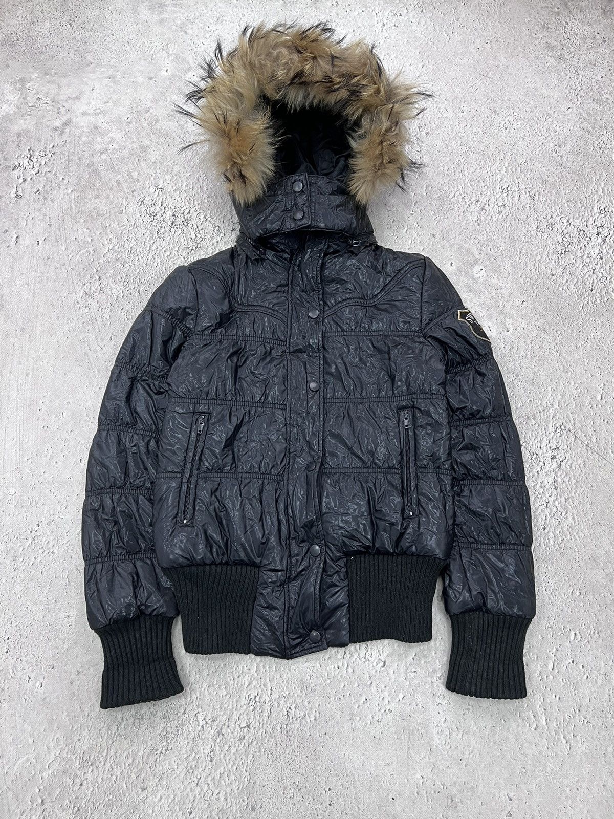00s GOA NYLON JACKET BLACK OPIUM Y2K archive opium black fur
