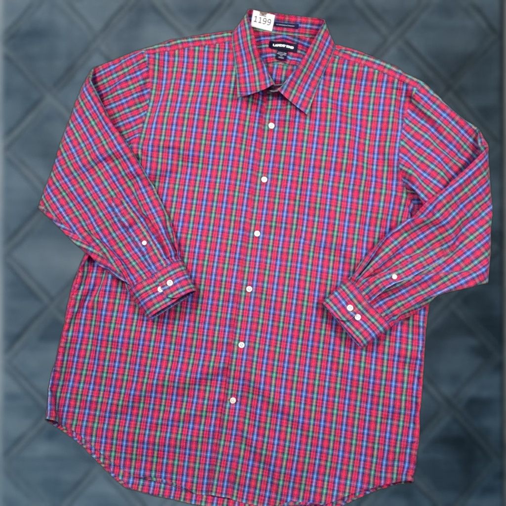 Lands' End Lands' End Button-Up Shirt Mens 17.5 Red Plaid Long Sleeve Shirt Mens Red Plaid Button-Up 17.5 Lands' End Size US XXL / EU 58 / 5 - 1 Thumbnail
