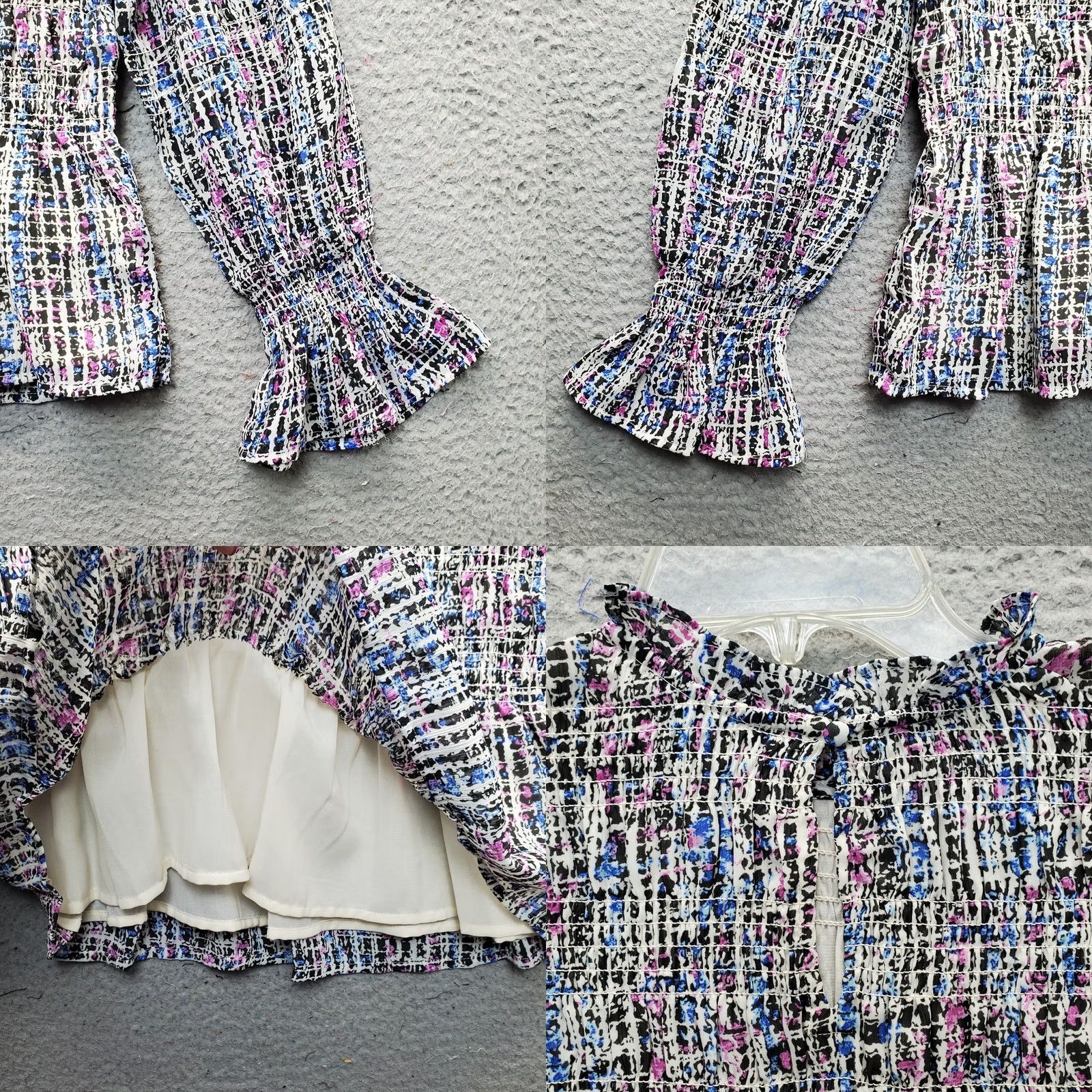 Express Express Blouse Womens Size M Multicolor Tie Dye Bell Sleeve Lined Ruffle Neck 100% Polyester Shirt Size M / US 6-8 / IT 42-44 - 8 Thumbnail