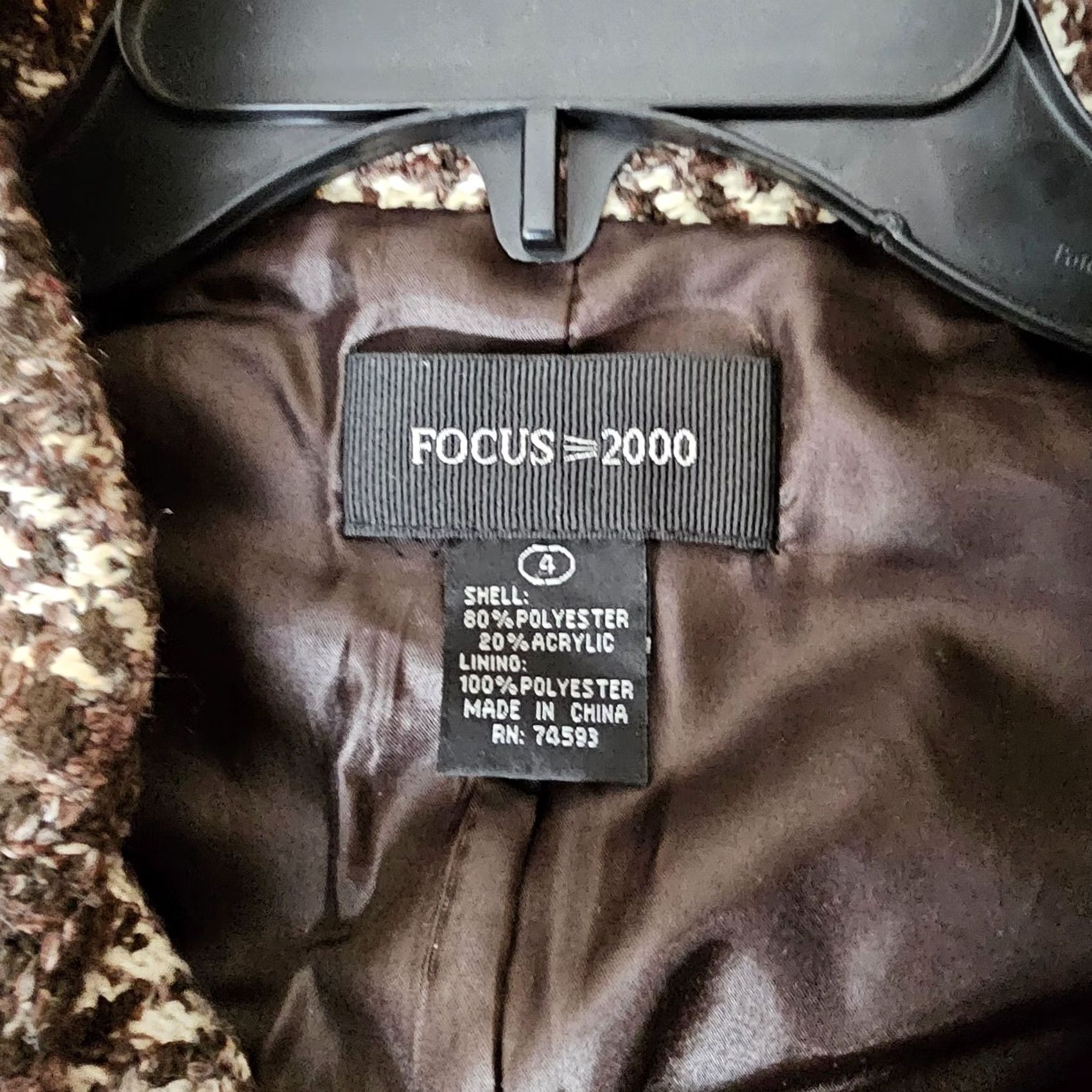 Vintage VINTAGE Focus 2000 Women's Jacket Plaid Brown Knit 3/4 Sleeve Open Collar Pockets Faux Leather Trim Mid-Length Size 4 Brown Womens Size S / US 4 / IT 40 - 2 Thumbnail