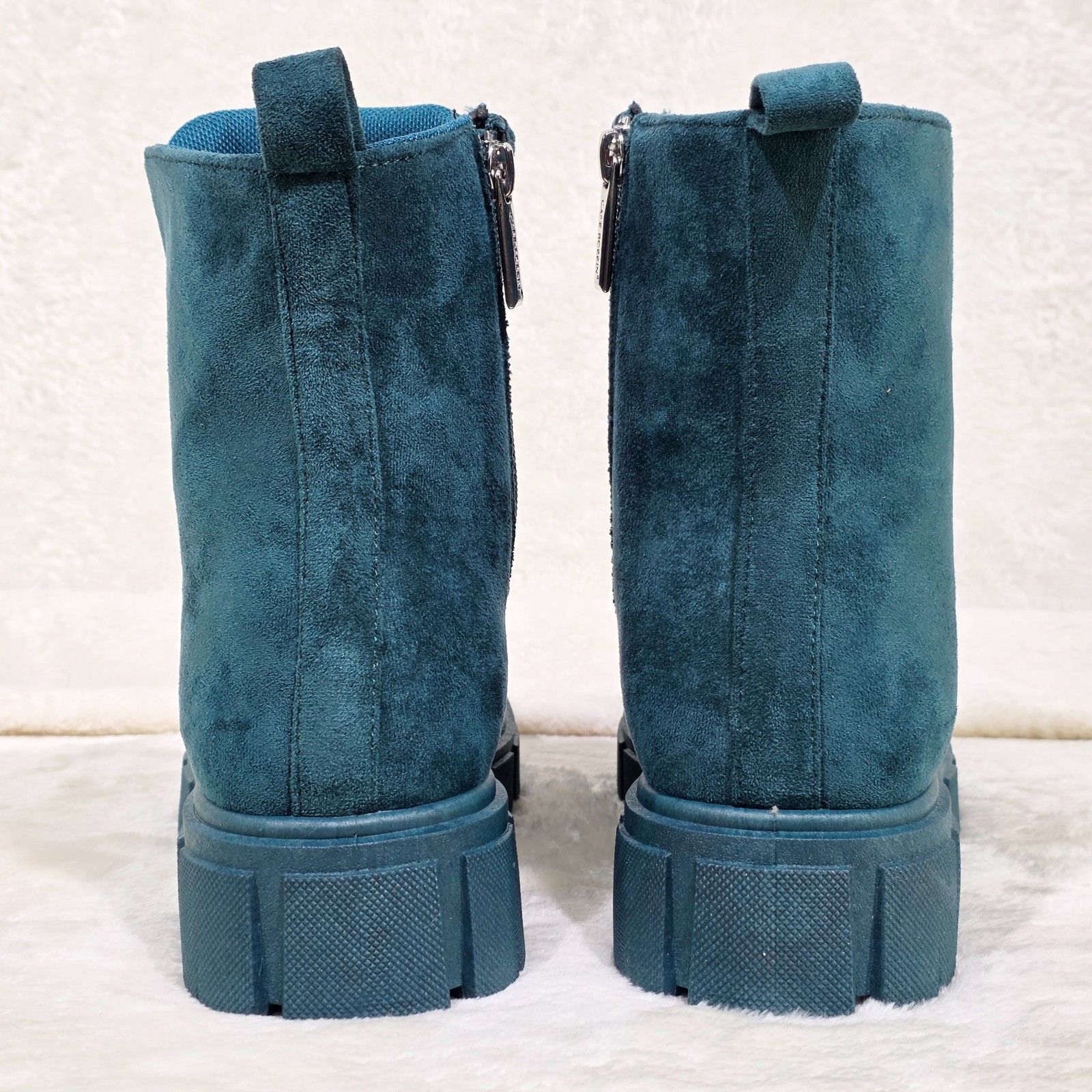 Other Cozy Teal Faux Suede Combat Ankle Boots Matching Color Sole Size US 10 / IT 40 - 5 Thumbnail