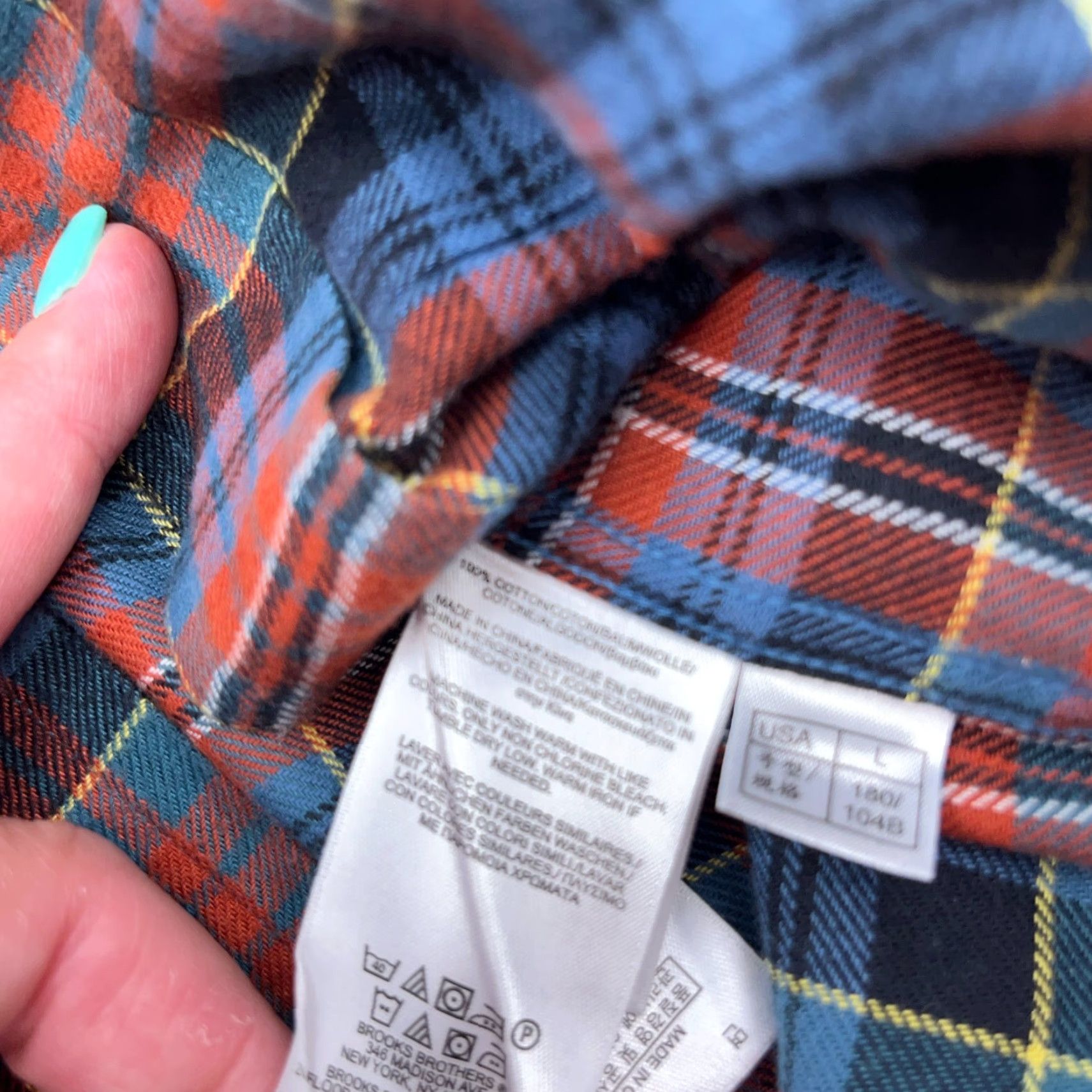 Brooks Brothers Brooks Brothers Shirt Men Large Orange Blue Flannel Button Up Plaid 346 Dress Size 42R - 6 Thumbnail