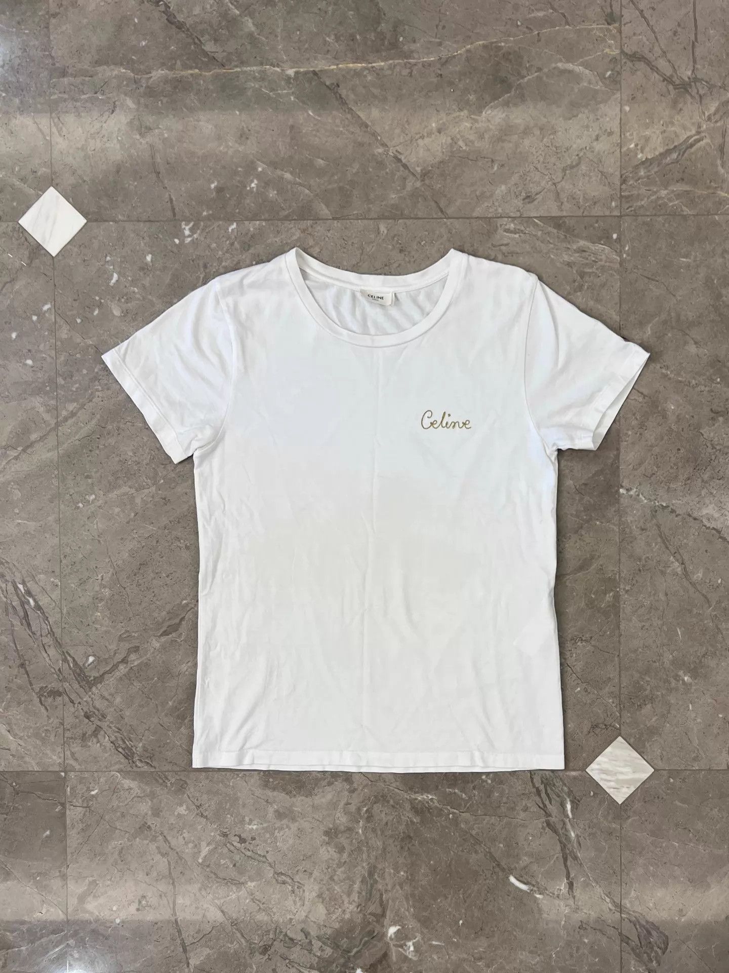 Celine Celine White Gold Logo Short Tee M Unisex Size M / US 6-8 / IT 42-44 - 1 Thumbnail