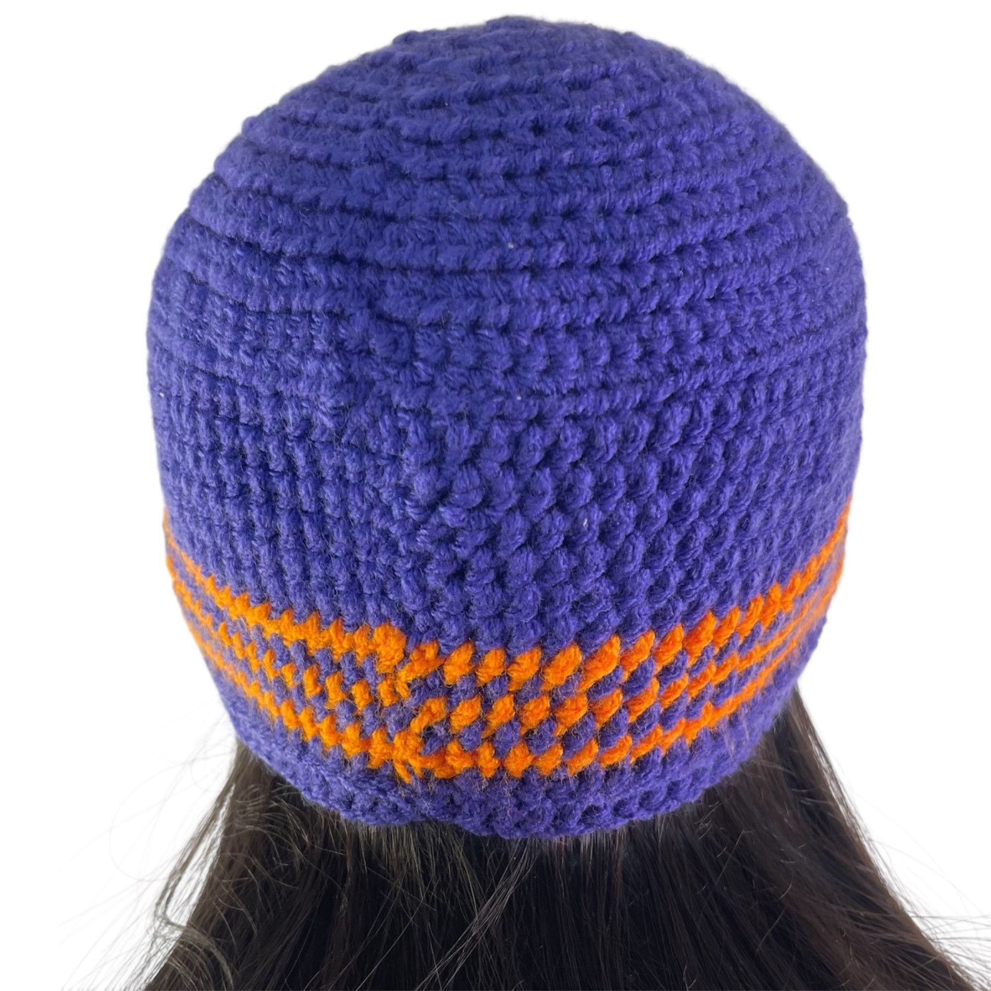 Handmade Crochet Baseball Cap Summer Hat Purple and Orange Adult Size Size ONE SIZE - 7 Thumbnail