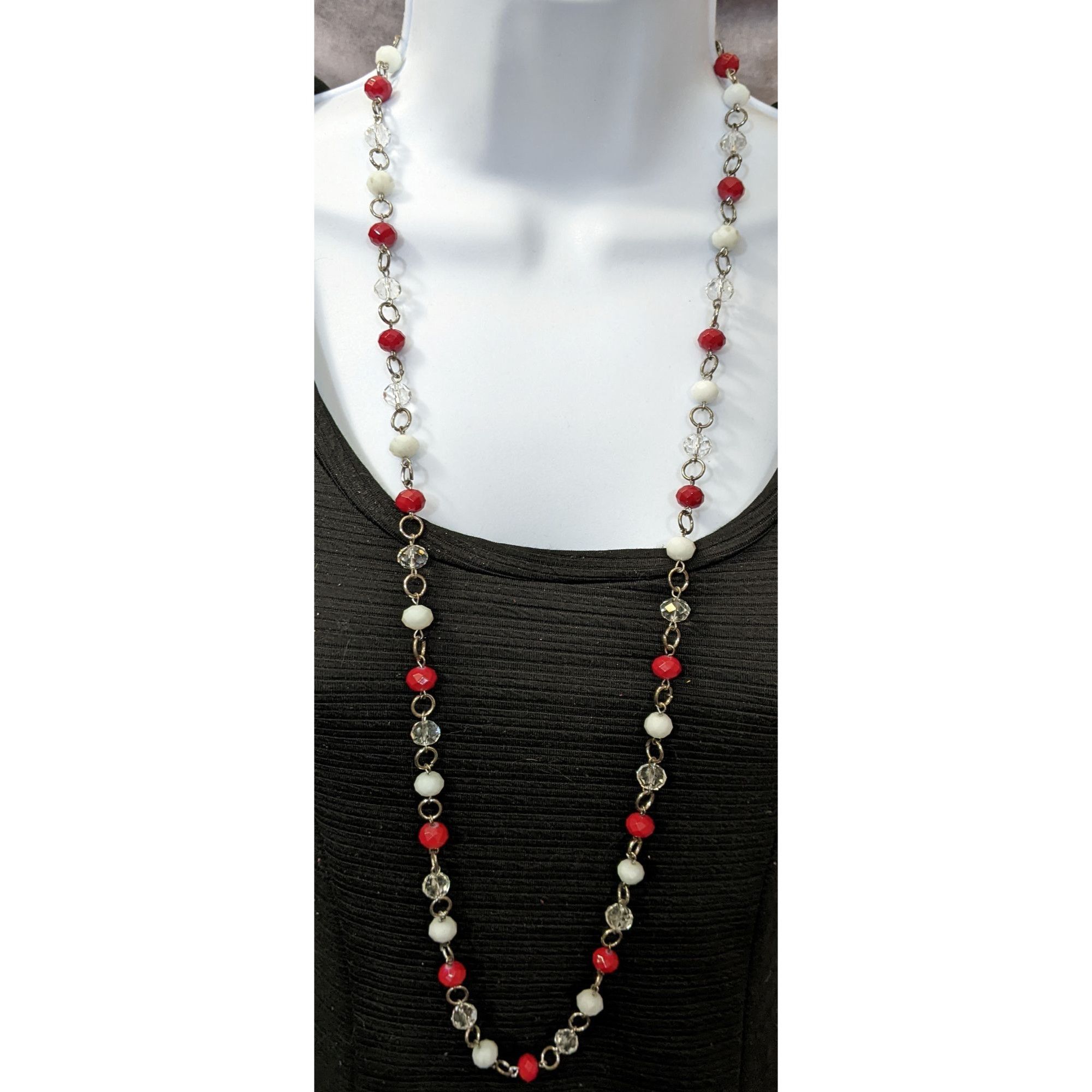 Other Red White And Clear Faceted Bead Necklace Size ONE SIZE - 1 Thumbnail