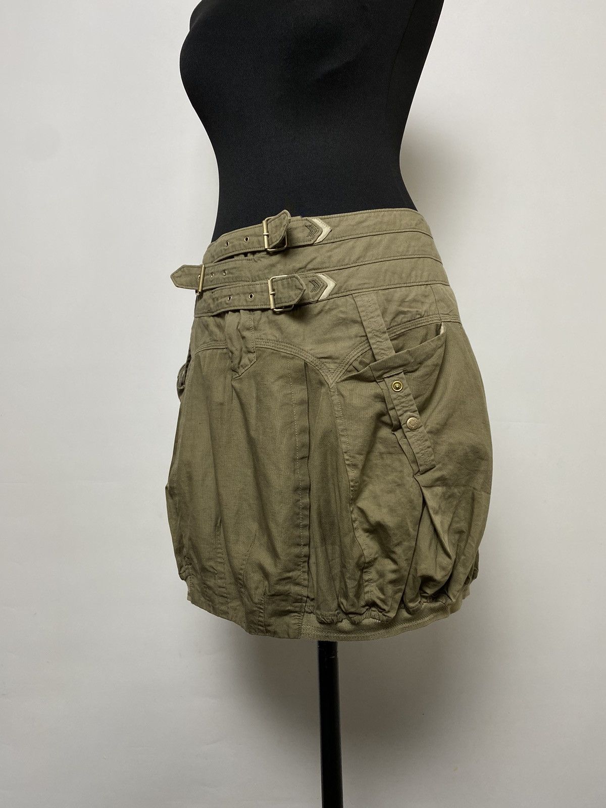 Marithe + Francois Girbaud M+FG Army Green Utility Belted Y2K Techwear Bubble Skirt Size 28" / US 6 / IT 42 - 9 Thumbnail