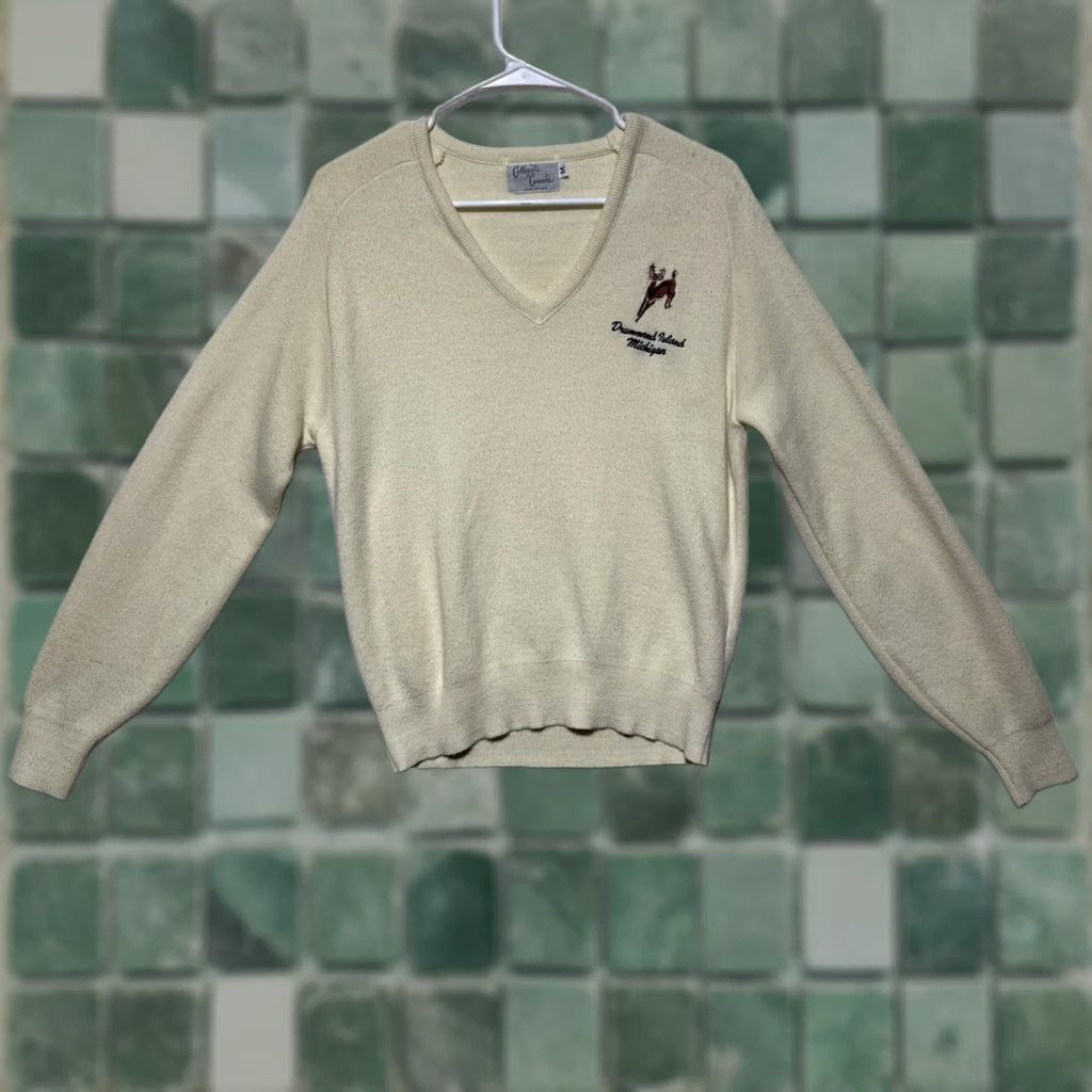 Vintage VINTAGE Collegiate Casuals Deer V-Neck Sweater Men’s M Ivory 80s Knit Pullover Size US M / EU 48-50 / 2 - 1 Thumbnail