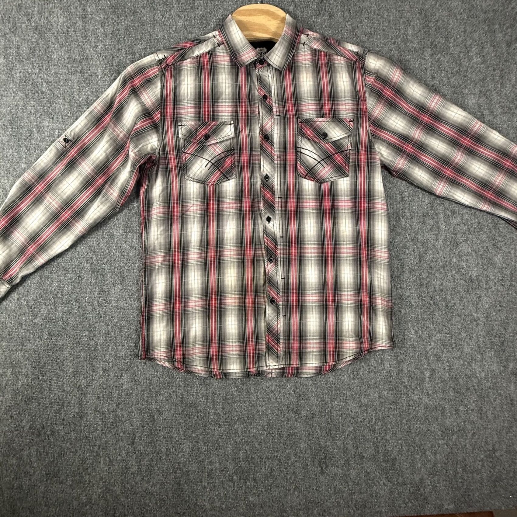 Route 66 Route 66 Shirt Mens Large Red Gray Plaid Pearl Snap Western Long Sleeve Pockets Size US L / EU 52-54 / 3 - 4 Thumbnail