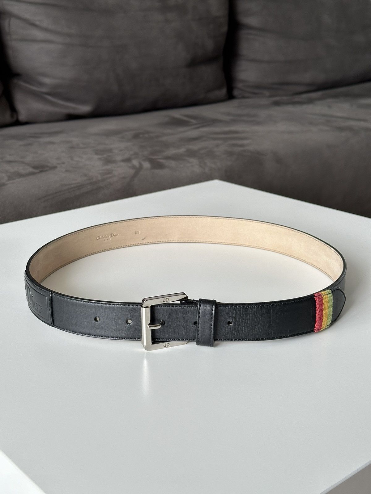 Christian Dior Monsieur DIOR Rasta Black Logo Leather Belt Vintage 2000’ Size: 28-30 Size ONE SIZE - 4 Thumbnail