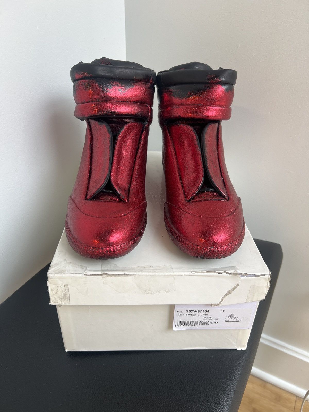 image of Maison Margiela Future Red Glitter High Top Sneakers, Men's (Size 10)