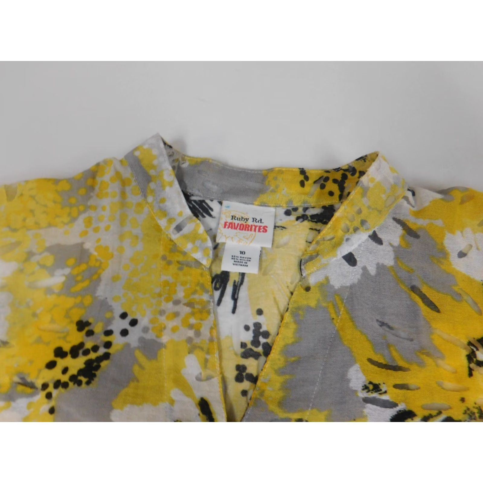Vintage Ruby Rd Blouse Womens 10 Yellow Button Down Casual Crew Neck Long Sleeve Cotton Polyester Rayon Breathable Regular Classic Vintage: No (Women) Size L / US 10 / IT 46 - 4 Thumbnail