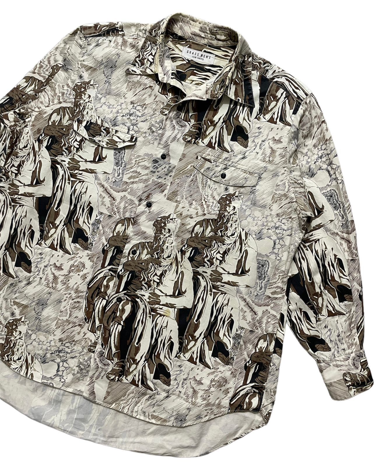 image of Archival Clothing Vintage Jun Saito Art Print Button Up Shirts in Beige, Men's (Size Medium)