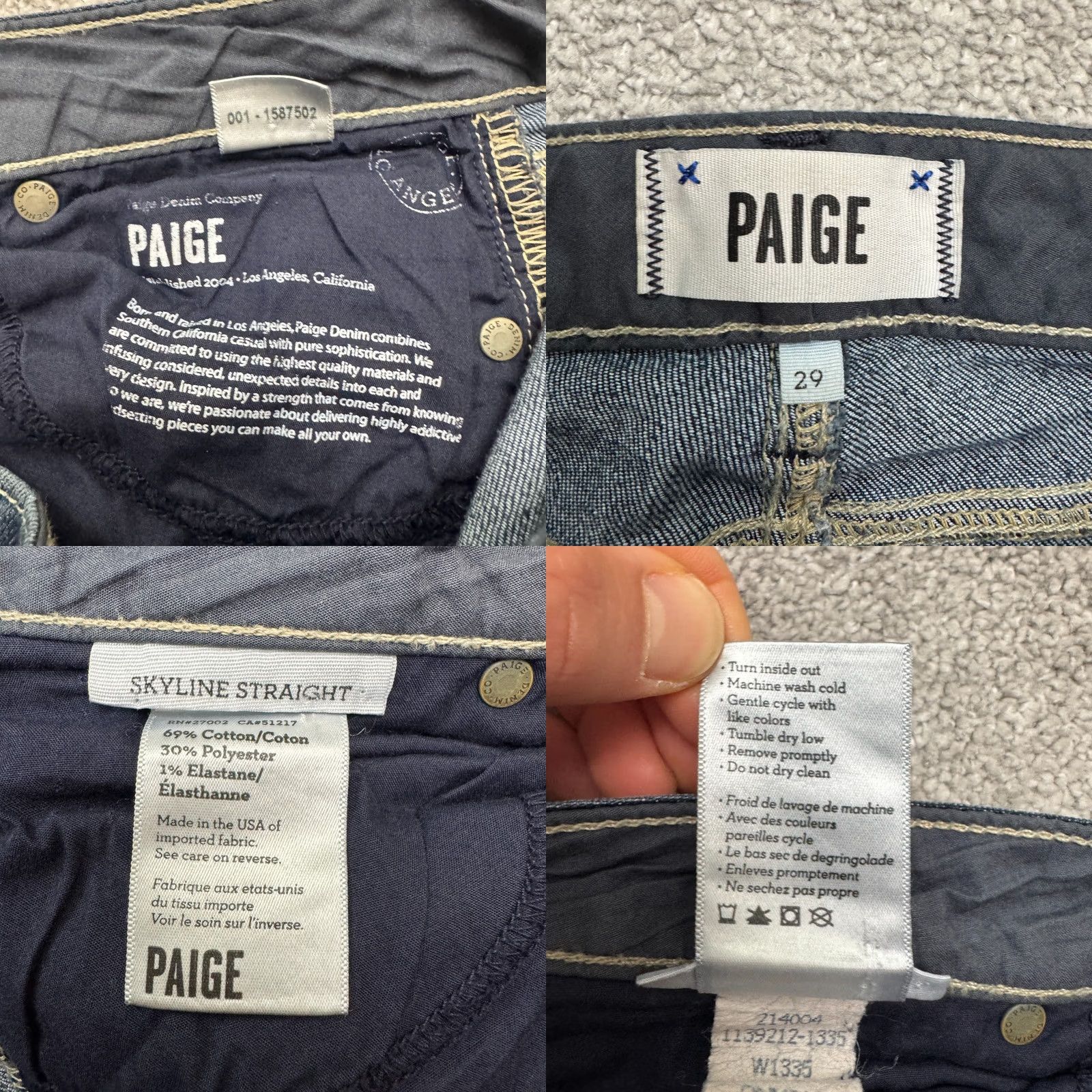 Paige Paige Skyline Straight Denim Jeans Womens 29 Blue Dark Wash Low Rise 32x33 Pants Slim Boyfriend? Size 29" - 8 Thumbnail