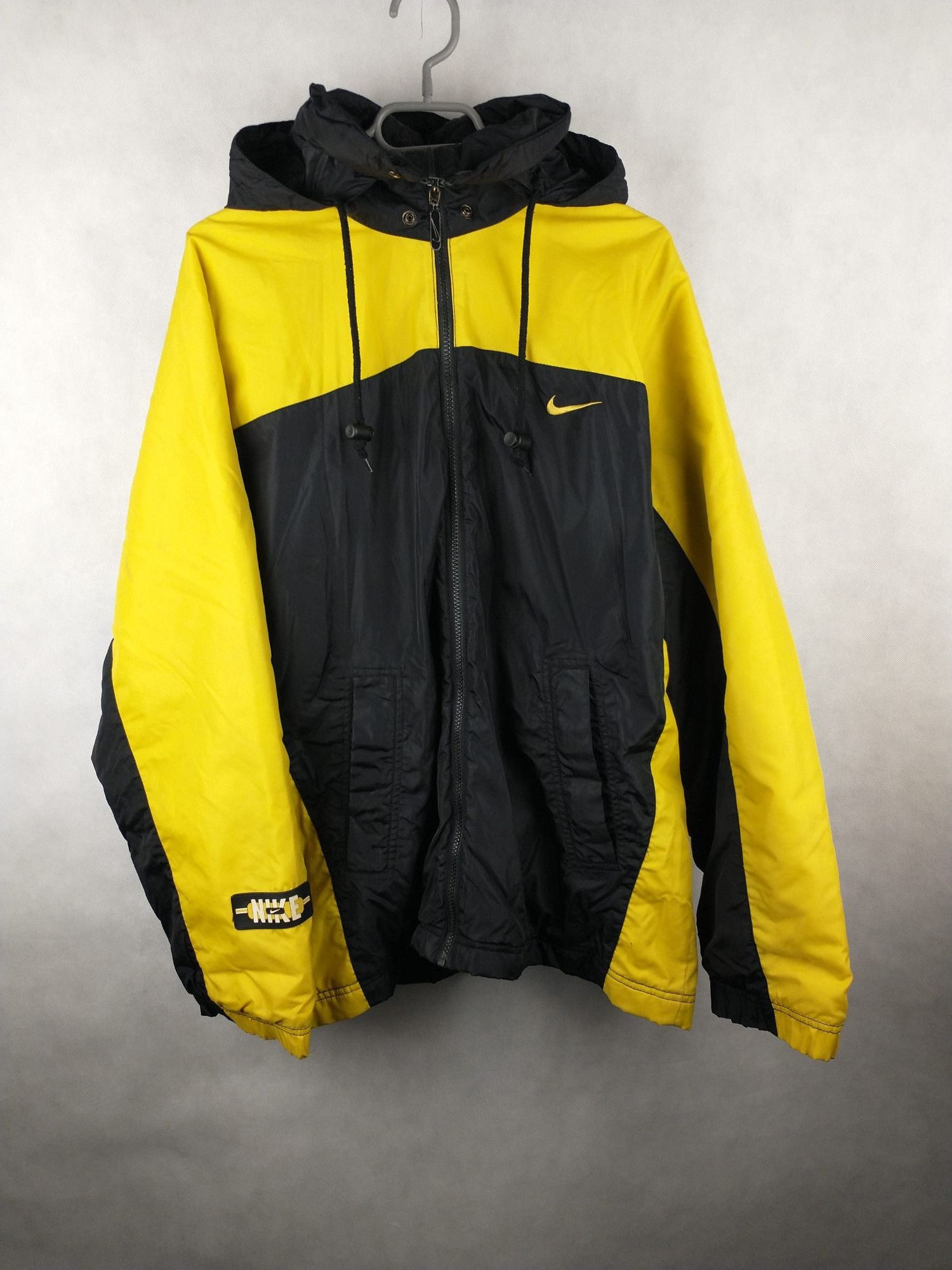 Nike Vintage 90s Nike Jacket Swoosh Black and Yellow Hooded Size US L / EU 52-54 / 3 - 1 Thumbnail