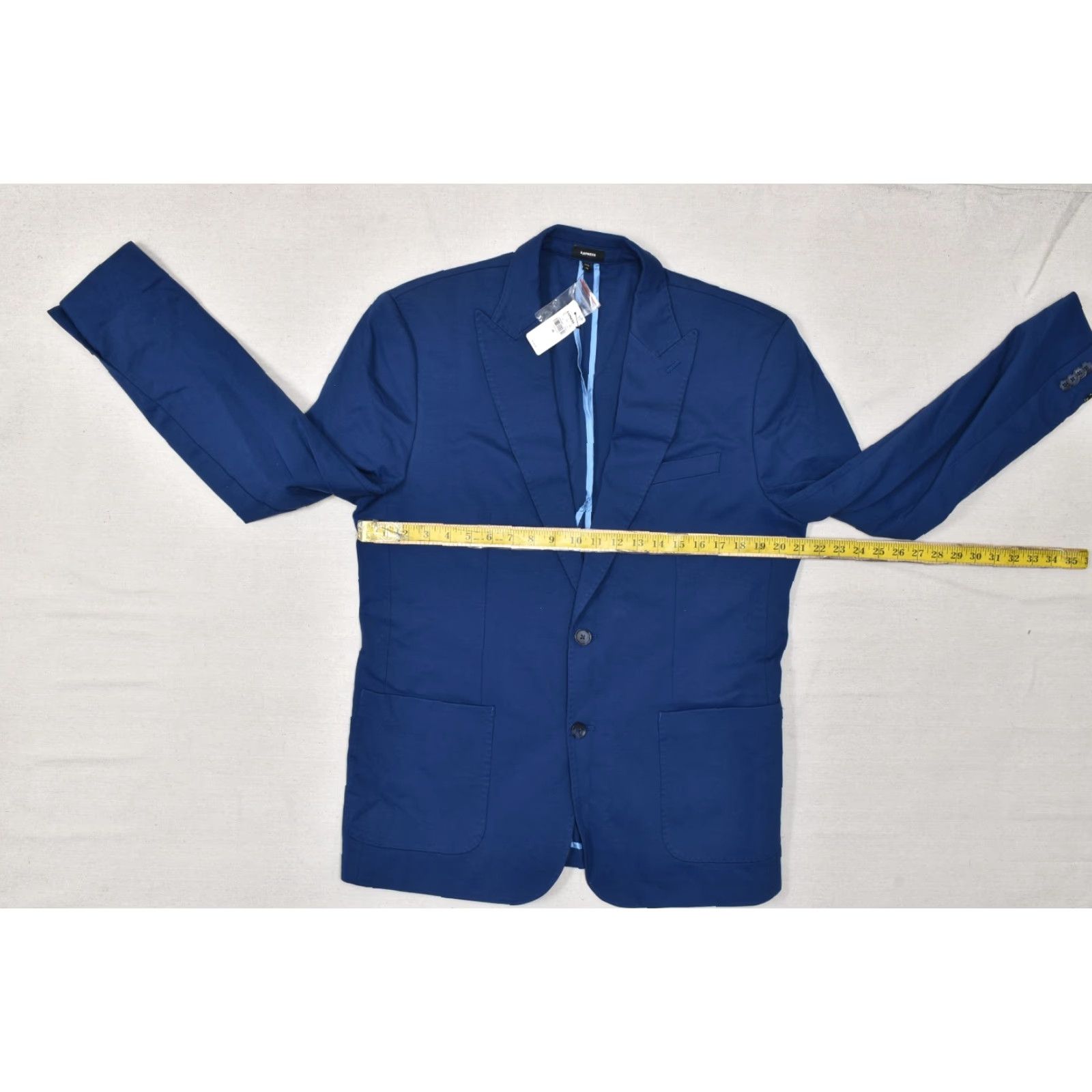 Express Express Men's Blazer 44L Slim Blue Peak Lapel Performance Cotton Stretch Jacket Size 44R - 5 Thumbnail
