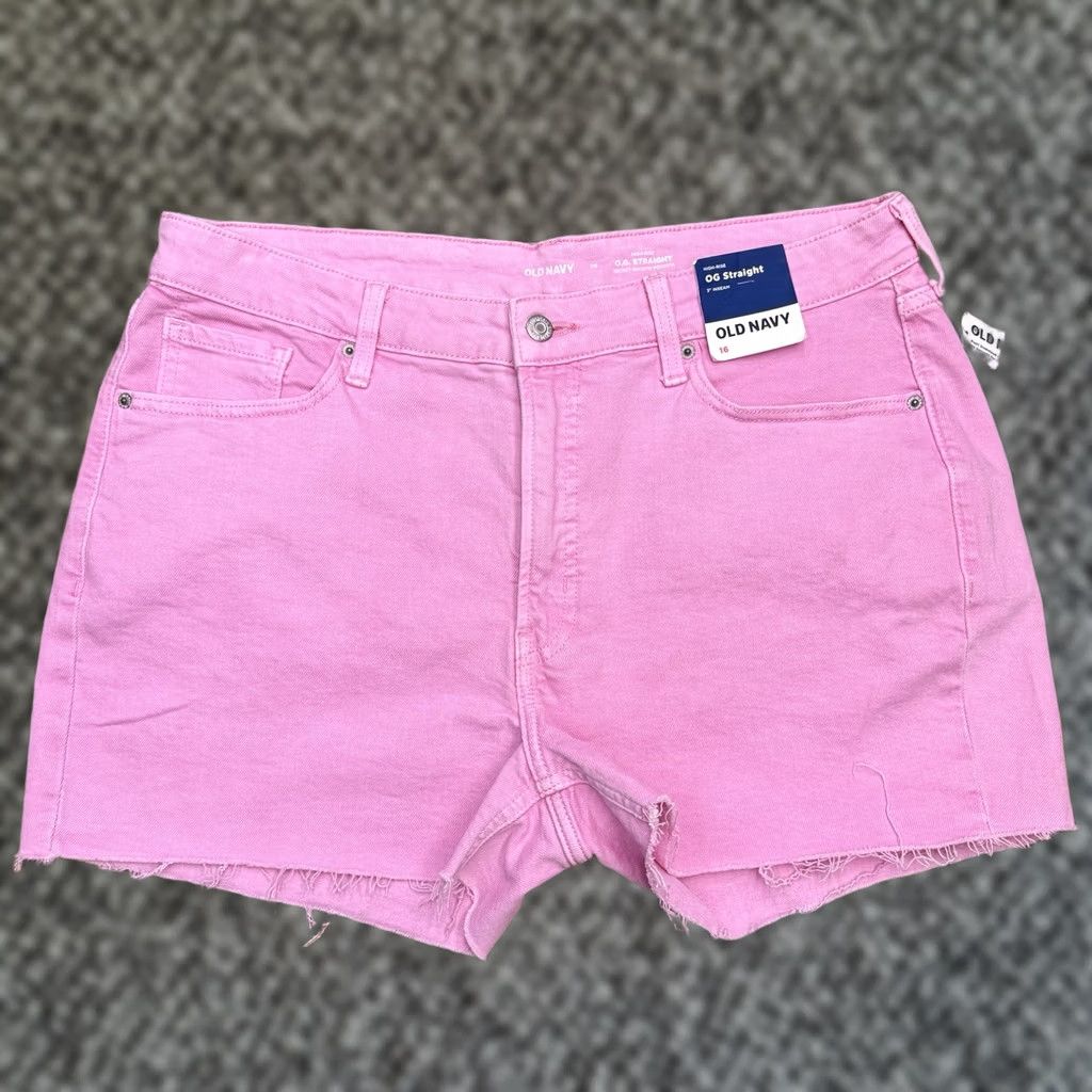Old Navy Old Navy Womens 16 Pink High Rise 3 Inch Cut-Off Shorts Denim Stretch Baggy Beach Casual Size 38" / US 16 / IT 52 - 1 Thumbnail