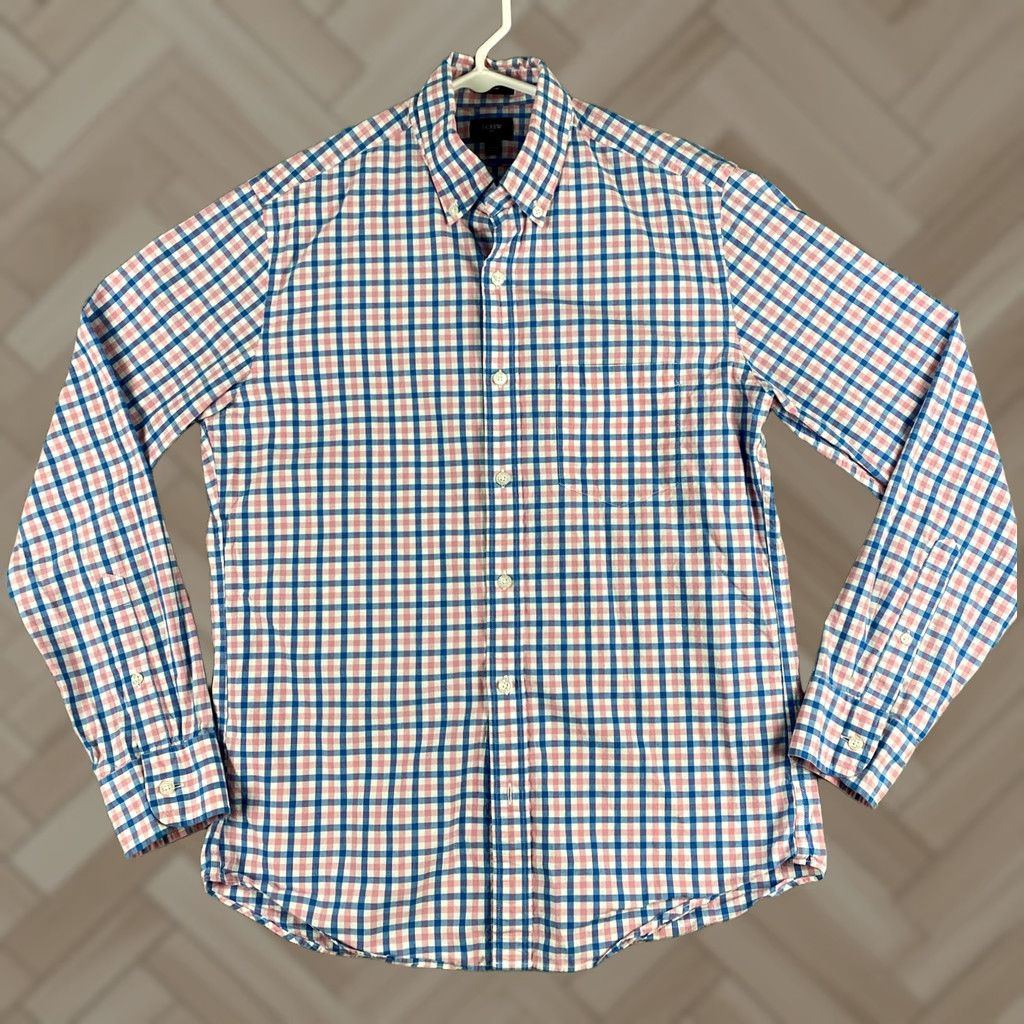 Vintage J Crew Button Shirt Men’s M Slim Blue Pink White Check Dress Shirt Button-Down Collar 34-21 Designer/Stretch Size US M / EU 48-50 / 2 - 1 Thumbnail