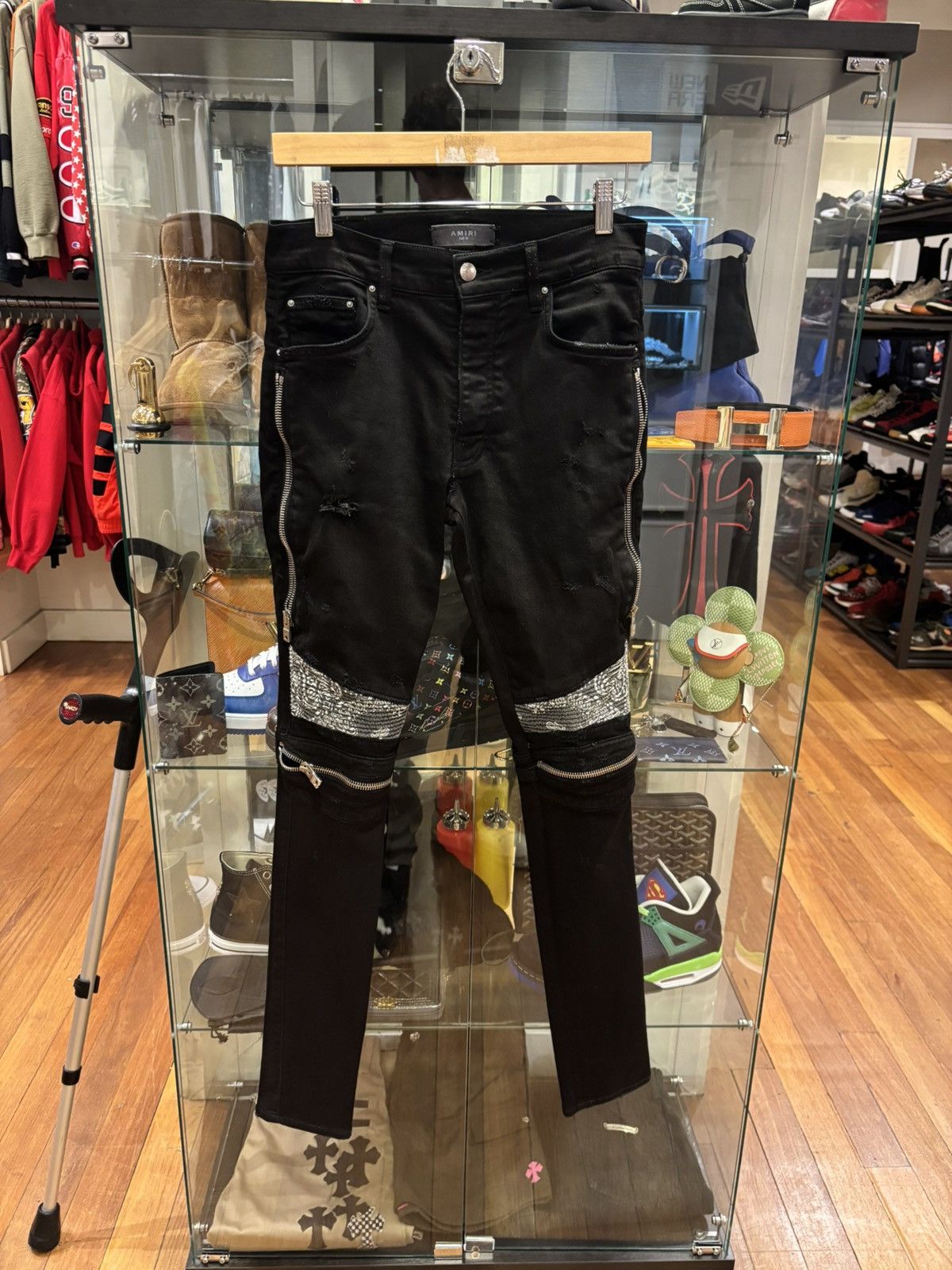 Amiri Biker Grey Paisley Patch Denim Jeans