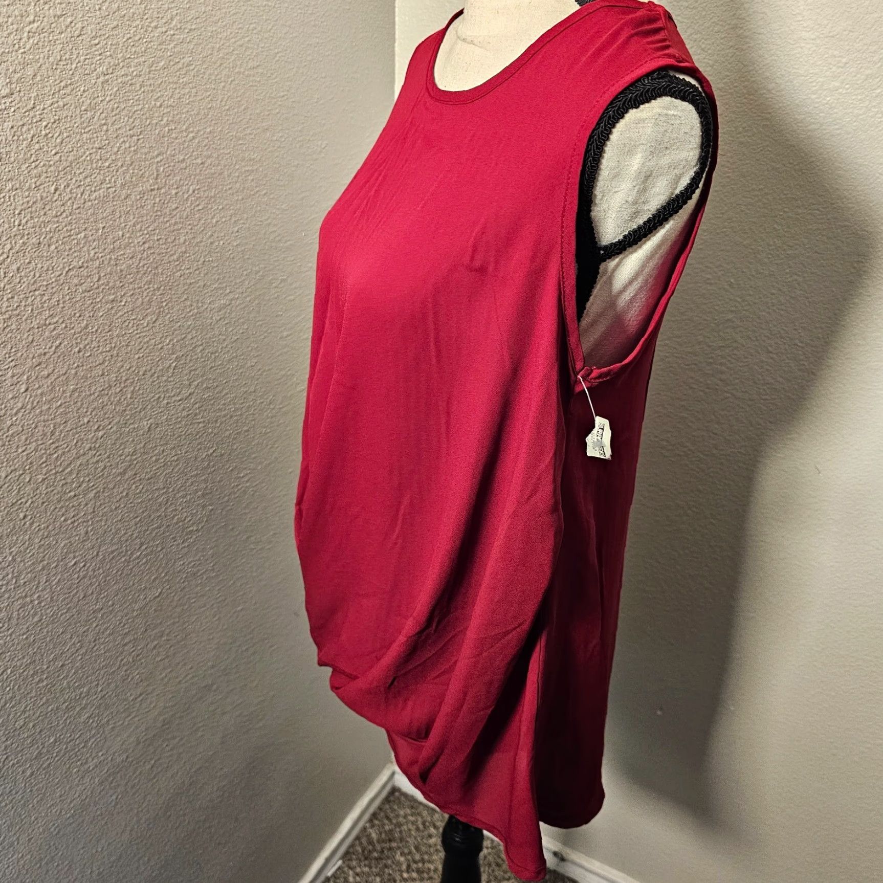 Vintage Vizio Brand USA U.S.A Women’s Blouse Size M Round Neck Sleeveless Top Scrunched Red Maroon Cotton Blend Patch Size M / US 6-8 / IT 42-44 - 2 Thumbnail