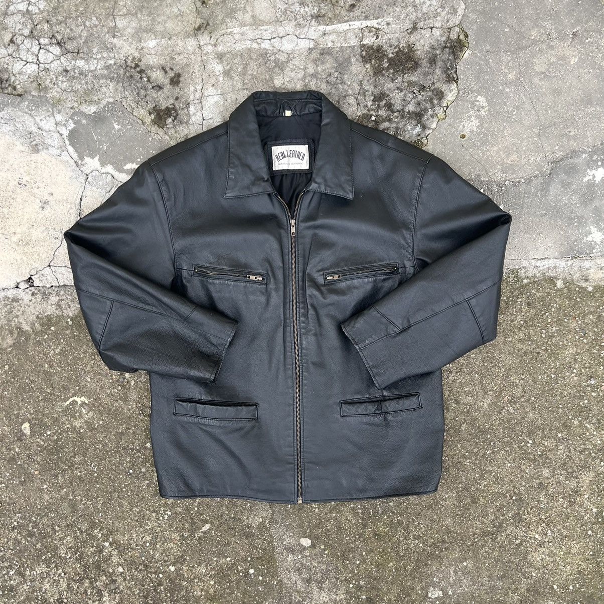 image of Vintage Genuine Real Leather Jacket High Quality Rock Punk in Black, Men's (Size Large)